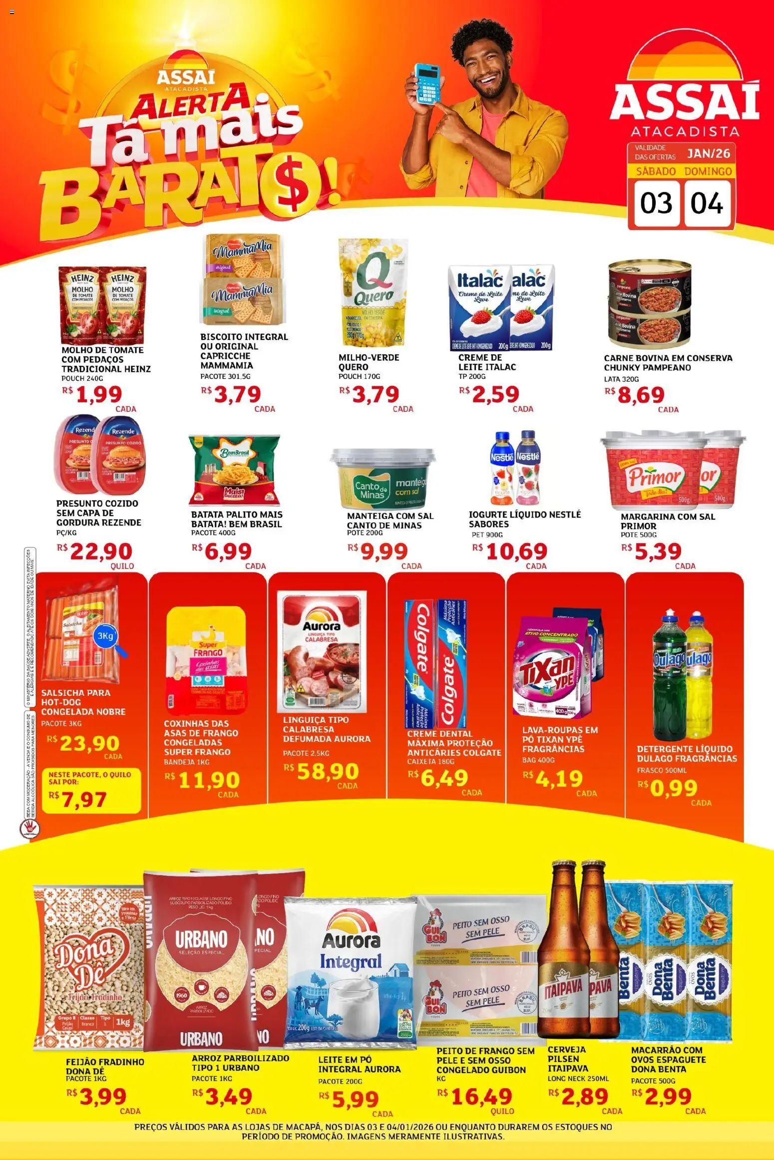 Assaí Atacadista Folheto - válido de 03.01.2026 | Página: 1 | Produtos: Molho de tomate, Batata, Frango, Creme dental