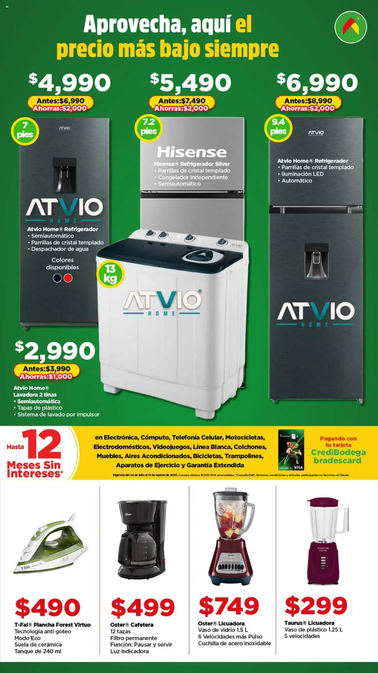 Nuevas ofertas de Bodega Aurrerá válidas en toda la República Mexicana desde el 24.07.2025. ¡Encuentra las mejores ofertas en Bodega Aurrerá - Folleto Precio más Bajo! | Página: 1 | Productos: Refrigerador, Agua, Licuadora, Plancha
