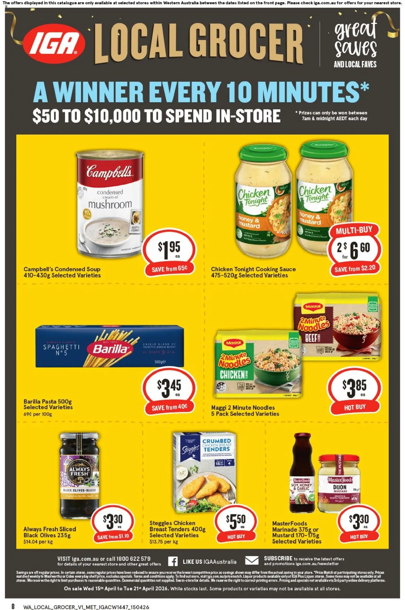 IGA catalogue - valid from 15.04.2026 | Page: 8 | Products: Honey, Chicken, Mustard, Olives