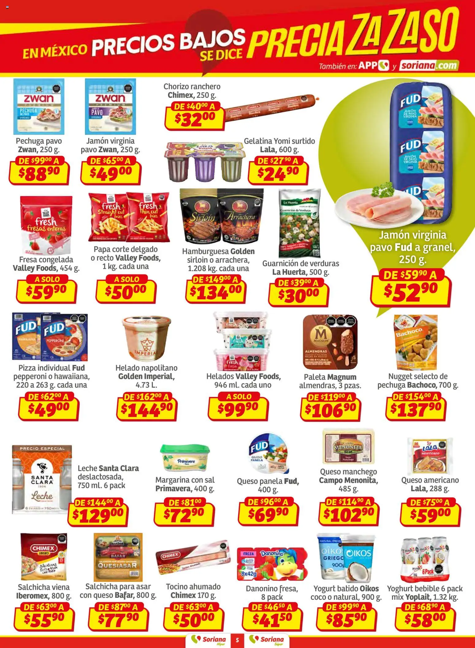 Nuevas ofertas de Soriana válidas en toda la República Mexicana desde el 02.01.2026. ¡Encuentra las mejores ofertas en Soriana - Preciazazaso Híper: Frontera Chia, Q. Roo Preciazazaso Híper: Frontera Chia, Q. Roo! | Página: 5 | Productos: Tocino, Sal, Salchicha, Leche