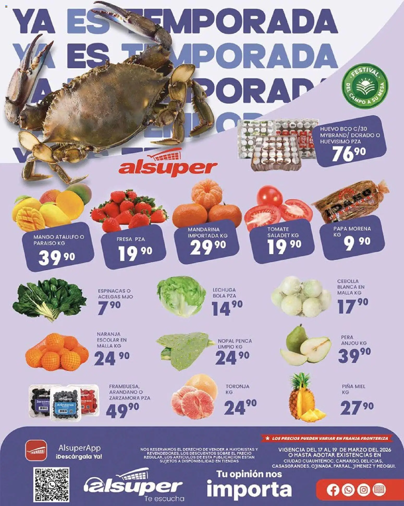 Nuevas ofertas de Alsuper válidas en toda la República Mexicana desde el 17.03.2026. ¡Encuentra las mejores ofertas en Alsuper folleto Casas Grandes! | Página: 1 | Productos: Cebolla, Tomate, Lechuga, Mango