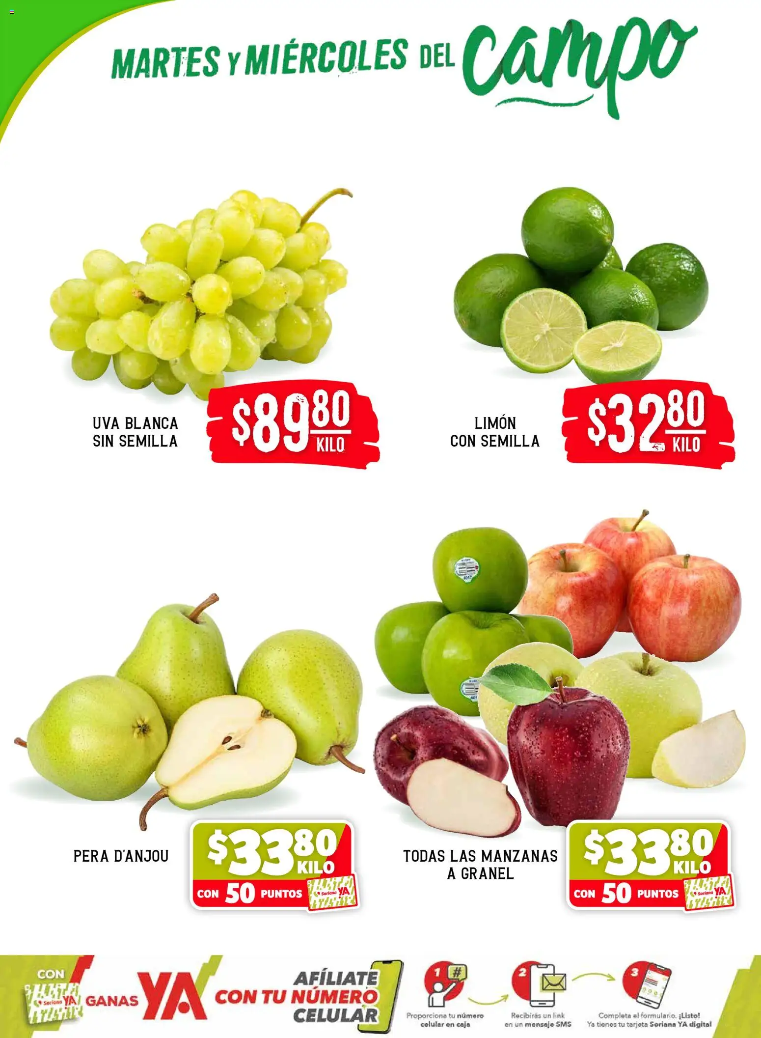 Nuevas ofertas de Soriana válidas en toda la República Mexicana desde el 28.04.2026. ¡Encuentra las mejores ofertas en Soriana Martes y Miércoles del Campo Híper: BCS, Son y Sin! | Página: 2 | Productos: Pera, Limón, Manzanas, Uva