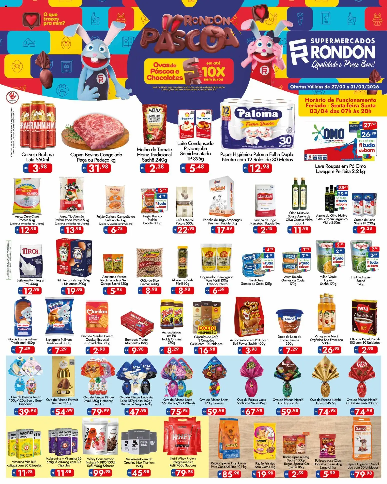 Supermercados Rondon Folheto - válido de 27.03.2026 | Página: 1 | Produtos: Molho de tomate, Leite, Carne, Maionese