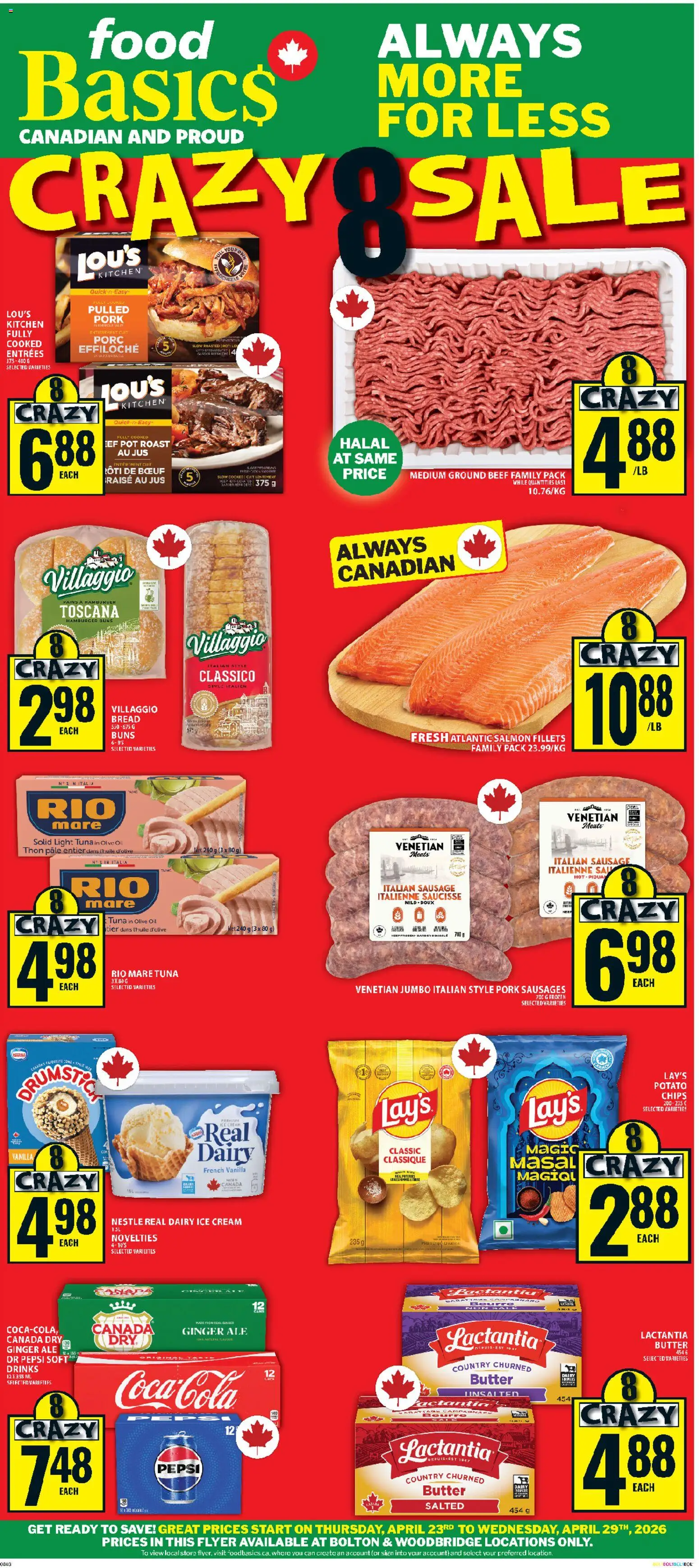 Food Basics flyer valid from 23.04.2026 | Page: 1 | Products: Cream, Ice cream, Butter, Oil