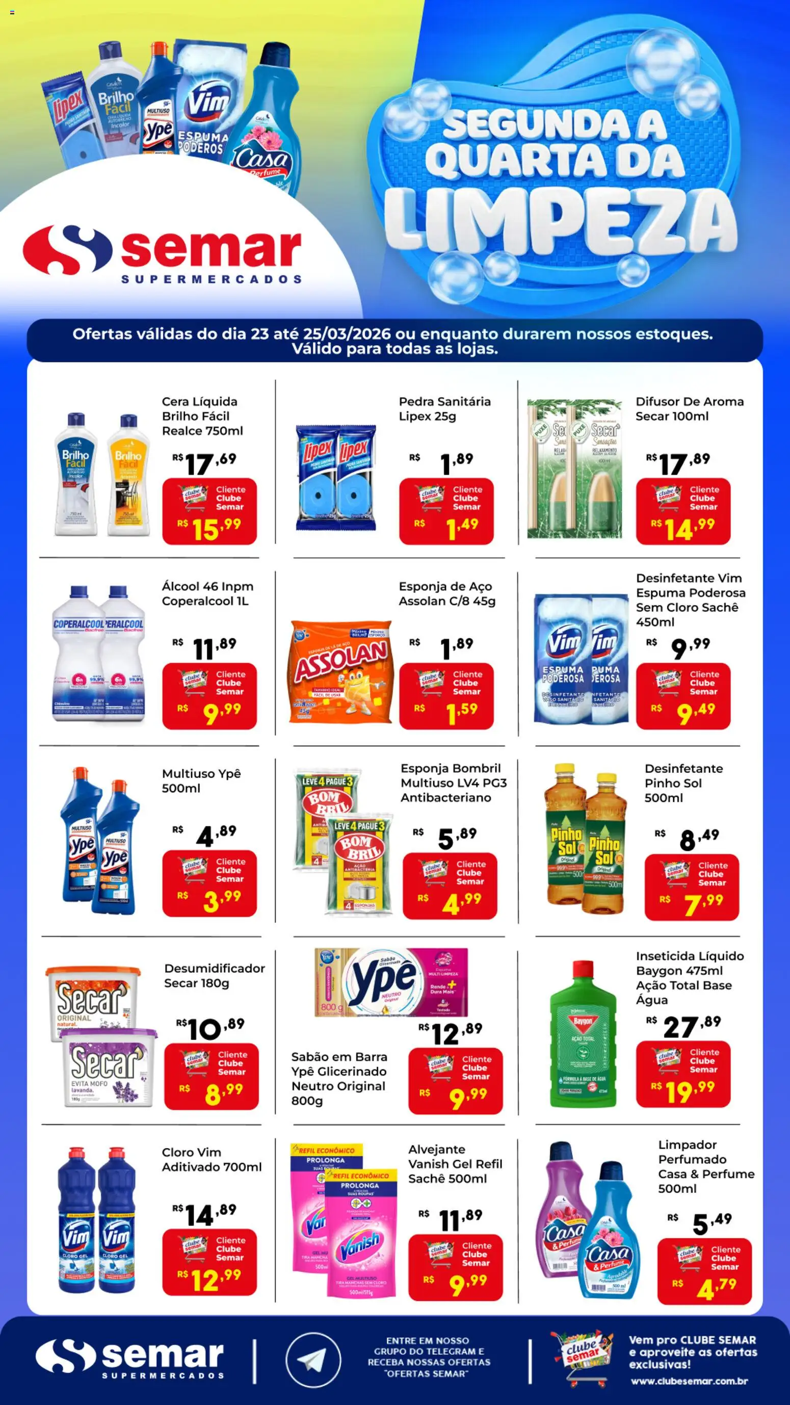 Semar Supermercado Folheto - válido de 23.03.2026 | Página: 1 | Produtos: Sabão em barra, Alvejante, Base, Desinfetante