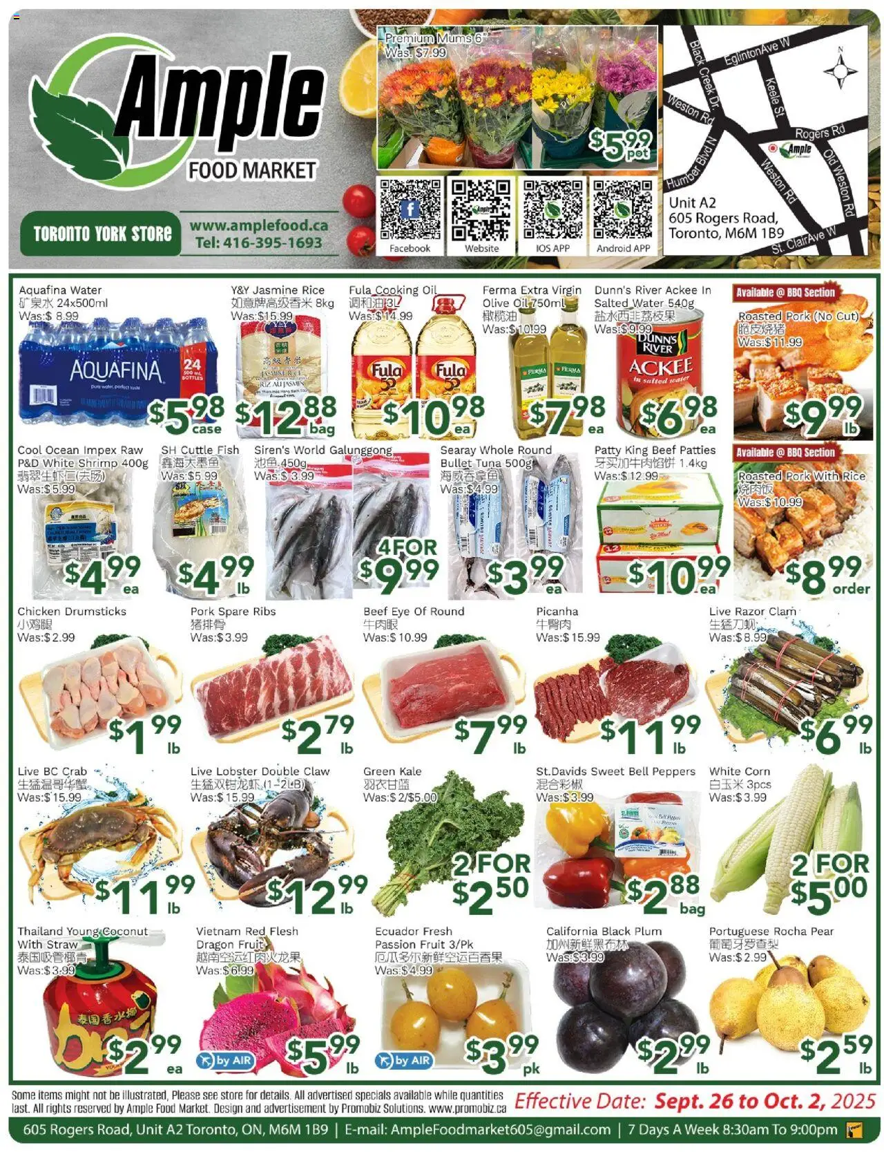 Ample Food Market flyer valid from 26.09.2025 | Page: 1 | Products: Fish, Case, Chicken, Pork