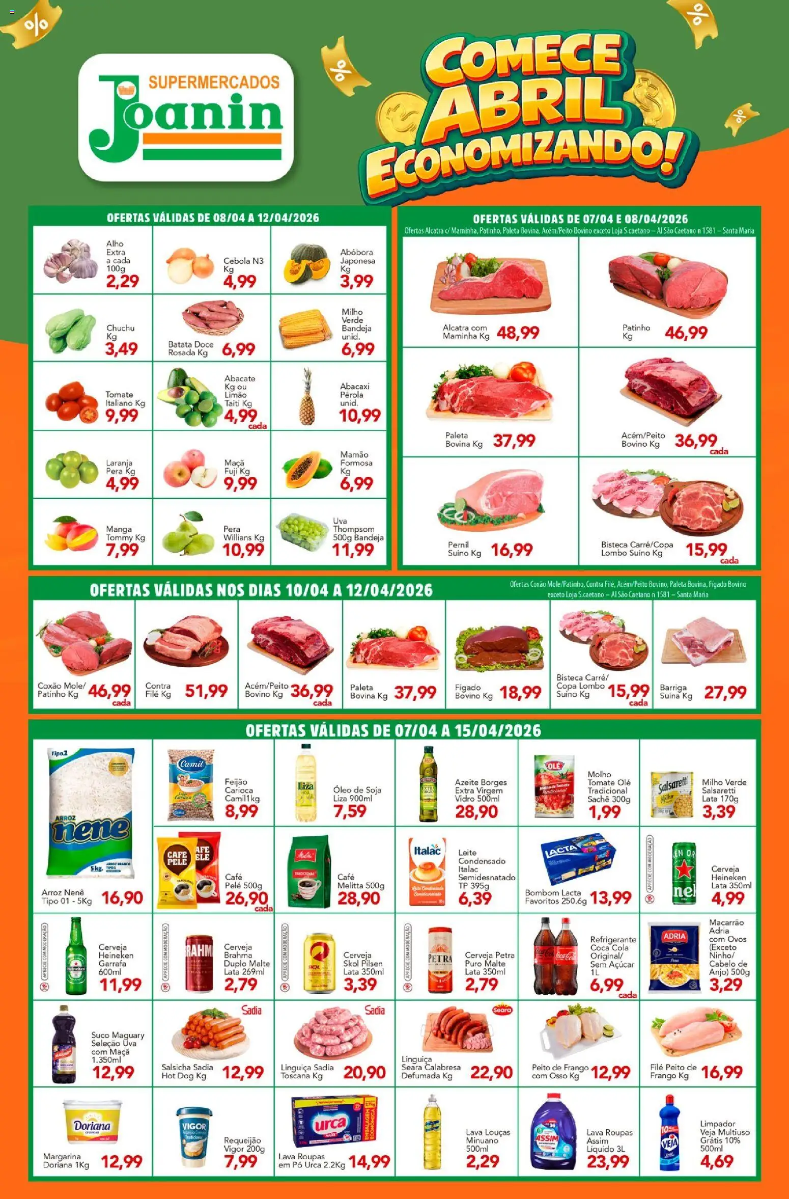 Supermercados Joanin Folheto - válido de 07.04.2026 | Página: 1 | Produtos: Doriana, Salsicha, Ovos, Refrigerante