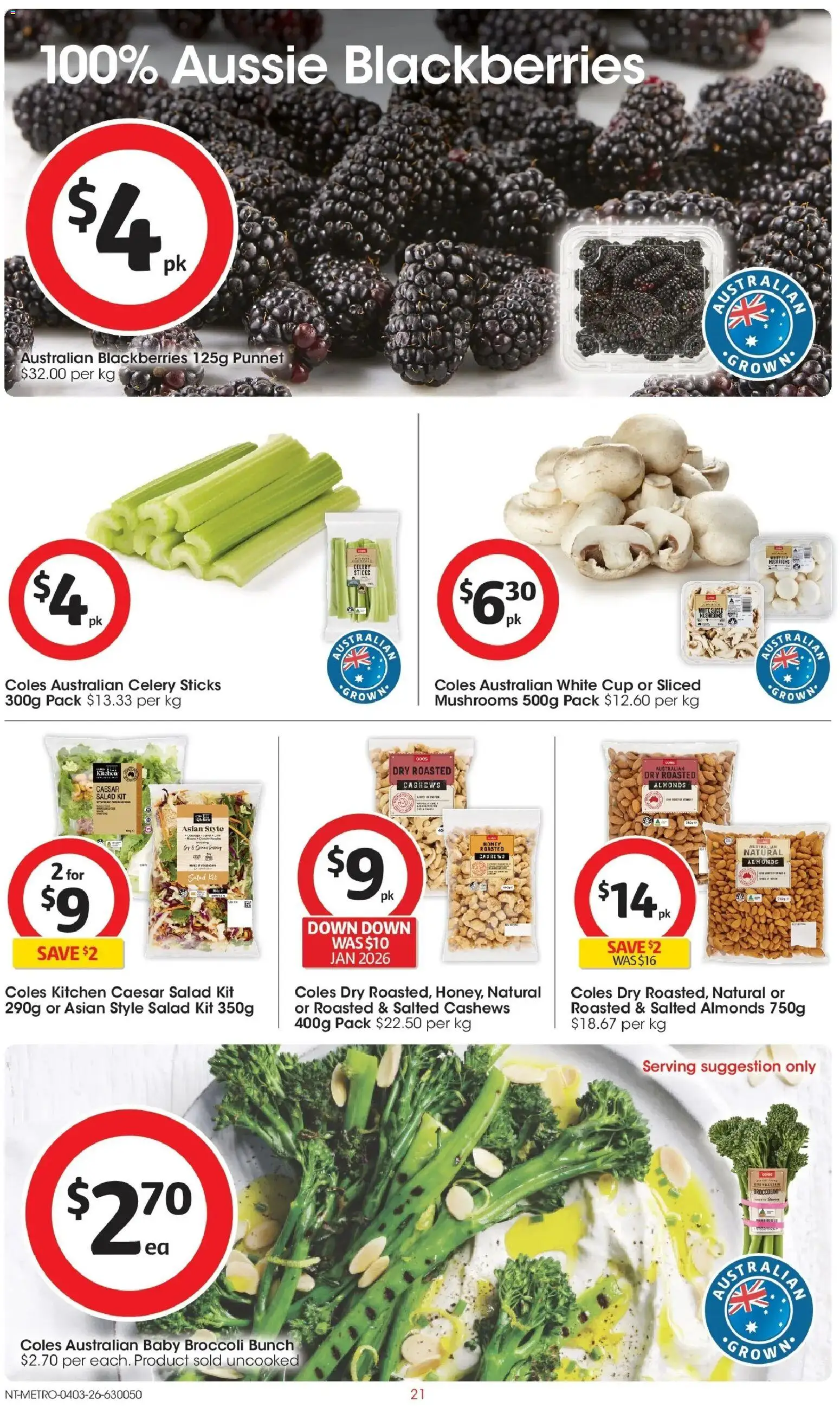Coles catalogue - valid from 04.03.2026 | Page: 21 | Products: Almonds, Honey, Mushrooms, Salad