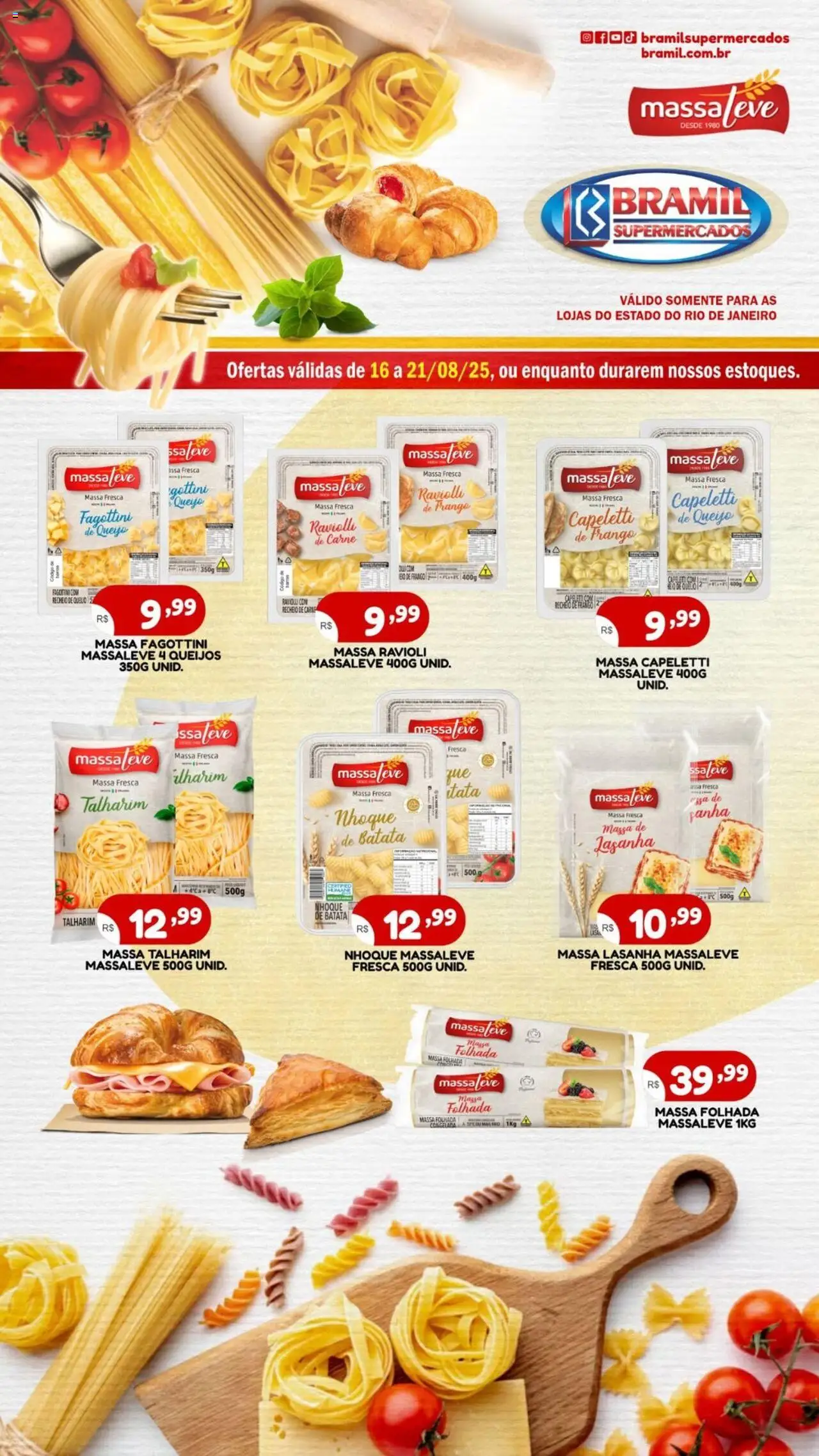 Bramil Supermercados Folheto - válido de 16.08.2025 | Página: 1 | Produtos: Queijo, Carne de frango, Massa, Frango