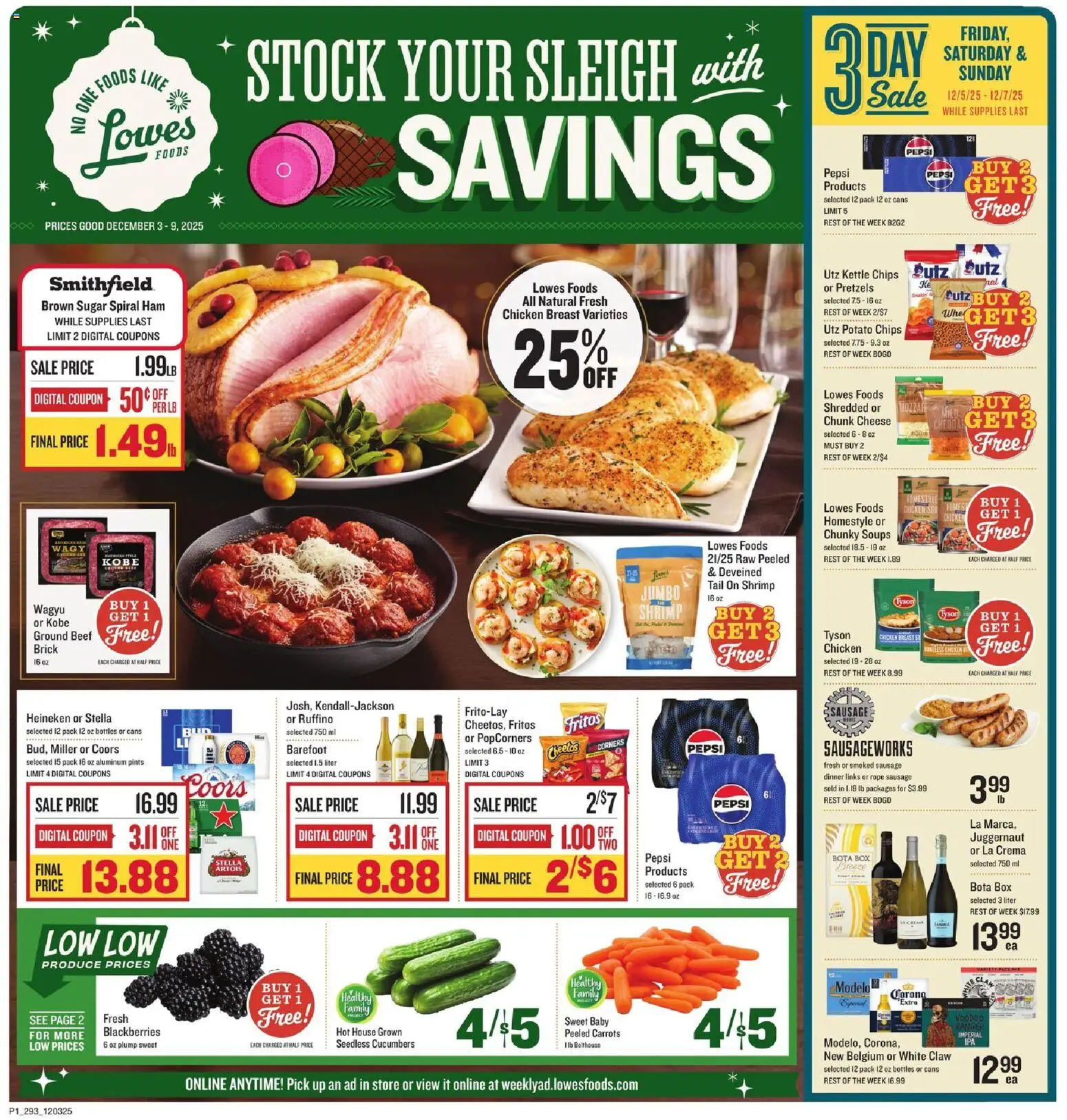 Lowes Foods Weekly Ad - SC - valid from 03.12.2025 | Page: 1 | Products: Ham, Chips, Sugar, Sausage