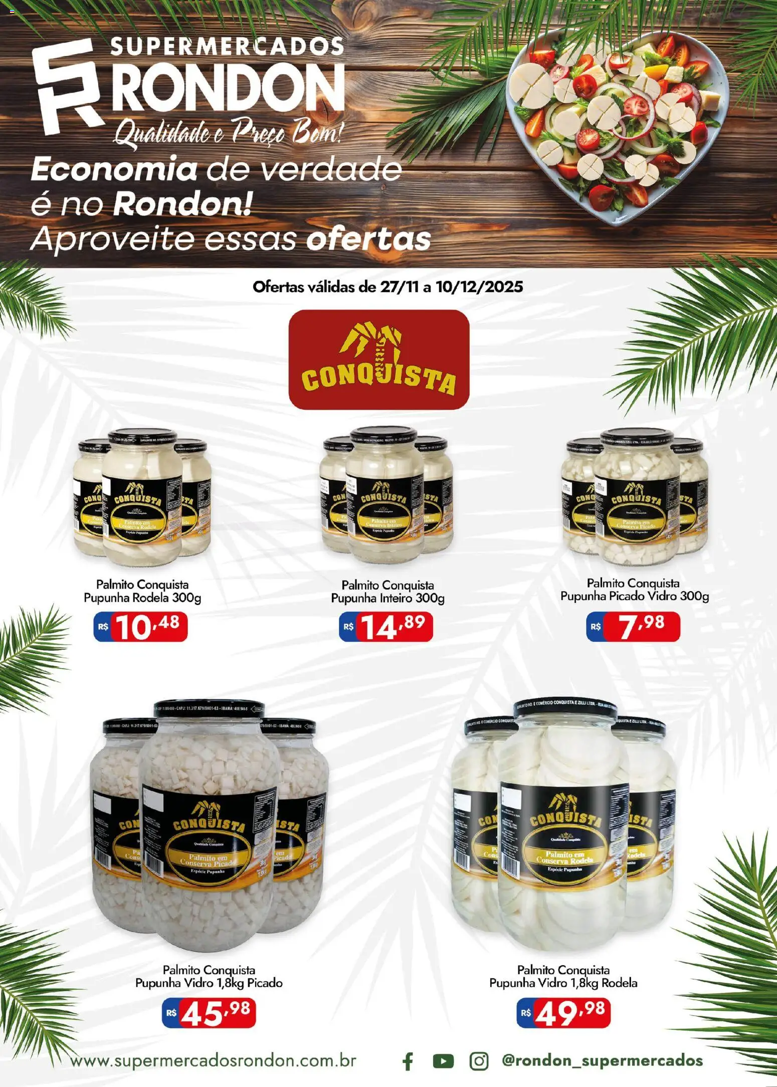 Supermercados Rondon Folheto - válido de 27.11.2025 | Página: 1 | Produtos: Pupunha, Palmito