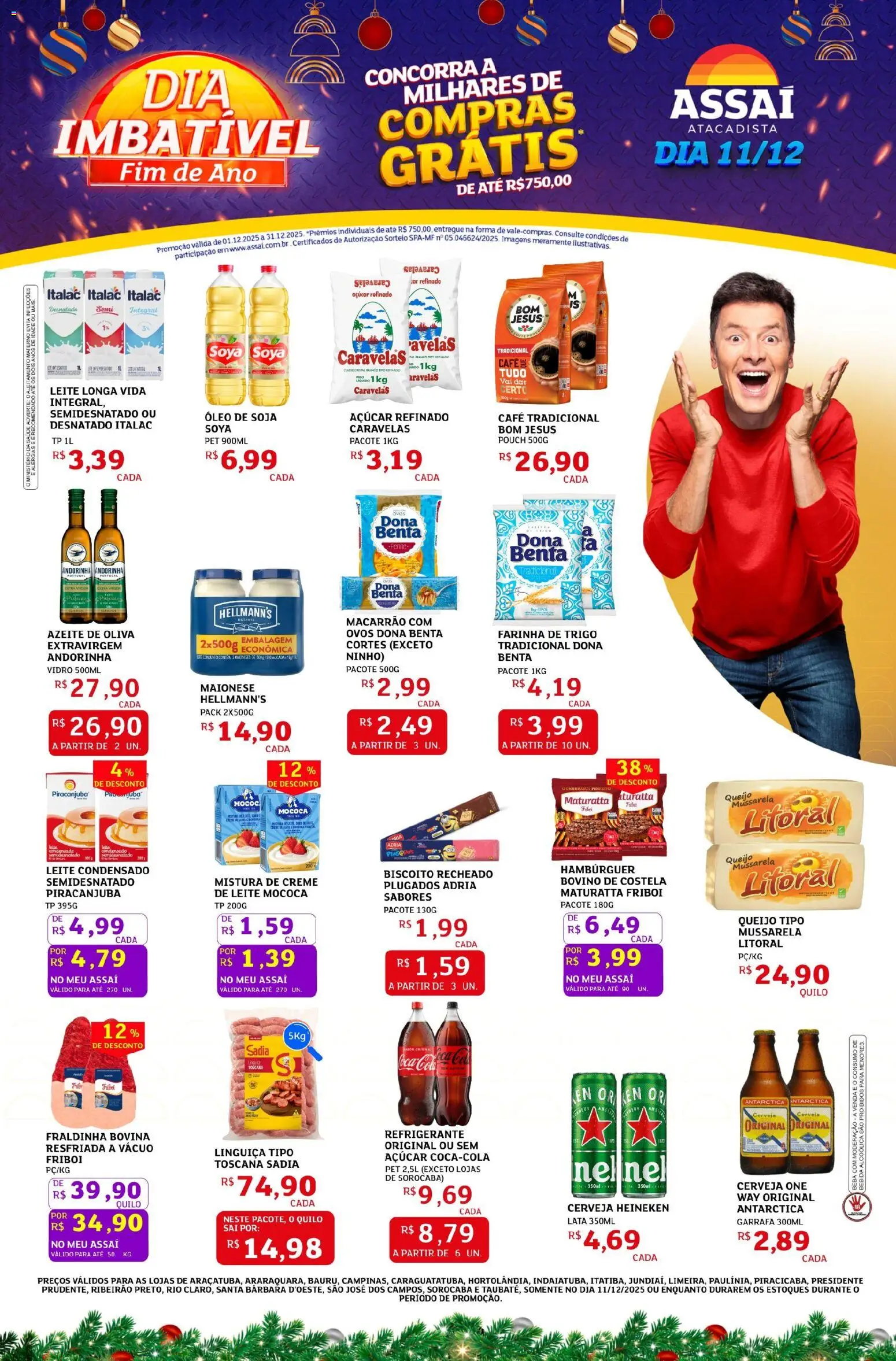 Assaí Atacadista Folheto - válido de 11.12.2025 | Página: 1 | Produtos: Linguiça, Café, Cerveja Heineken, Soja