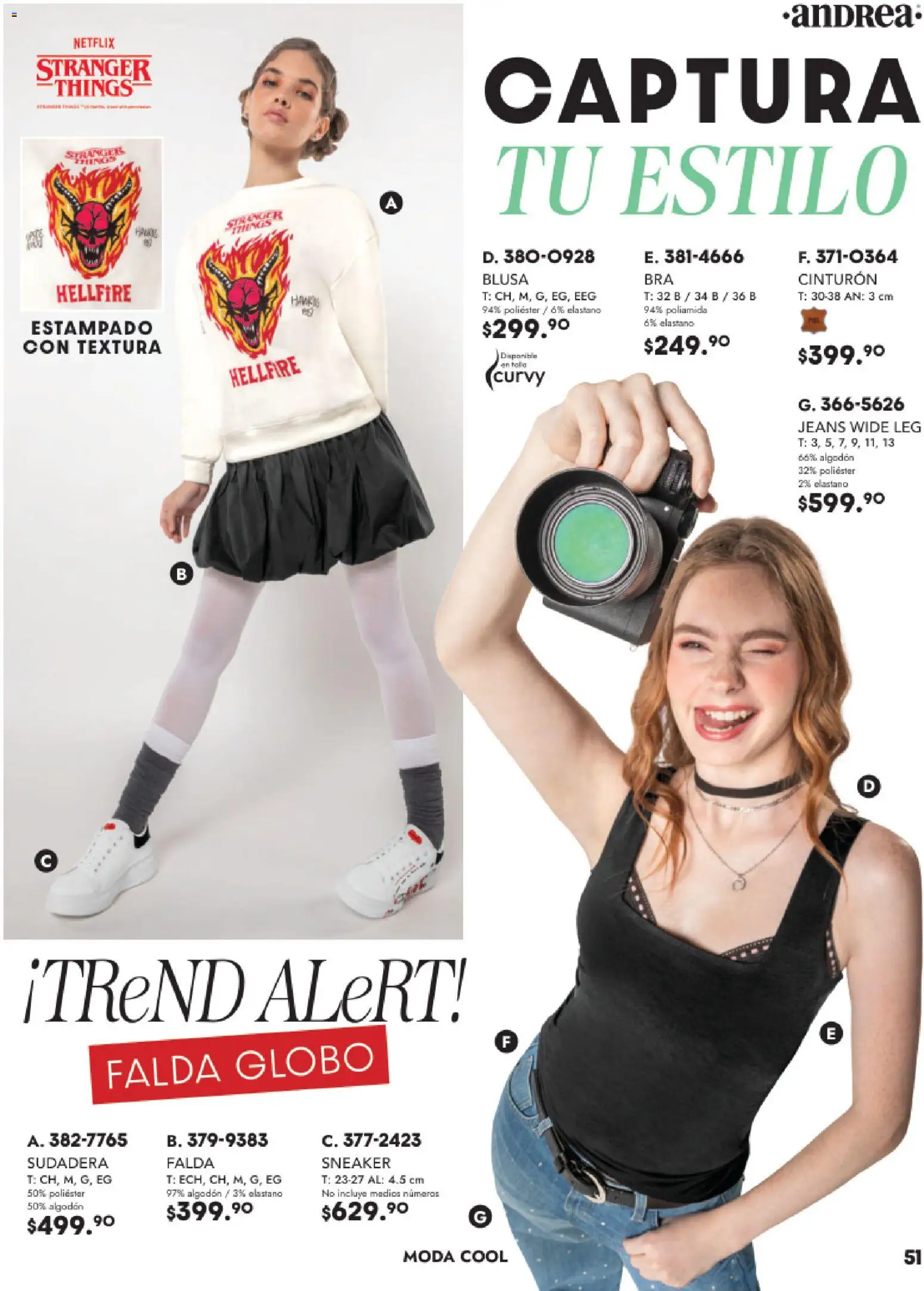 Nuevas ofertas de Andrea válidas en toda la República Mexicana desde el 26.11.2025. ¡Encuentra las mejores ofertas en Andrea catálogo Vestir! | Página: 51 | Productos: Blusa, Cinturón, Algodón, Falda