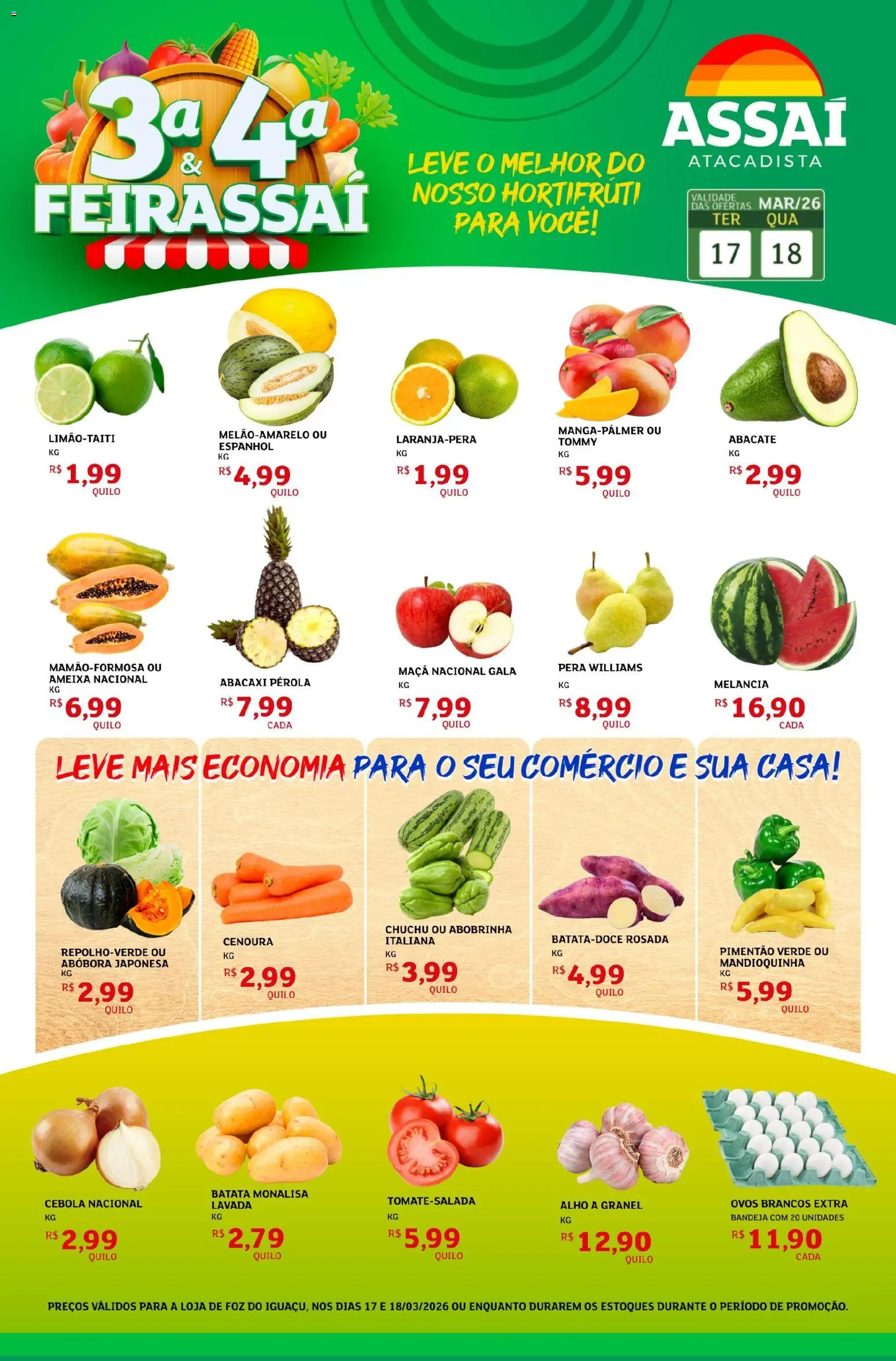 Assaí Atacadista Folheto - válido de 17.03.2026 | Página: 1 | Produtos: Melancia, Abobrinha, Alho, Ovos