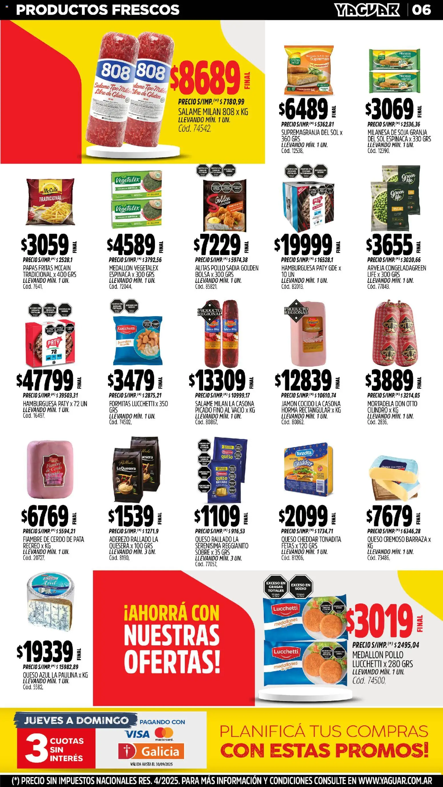 Yaguar - General Roca │ válido desde el 27.10.2025 | Página: 6 | Productos: Arvejas, Queso, Espinaca, Papas fritas