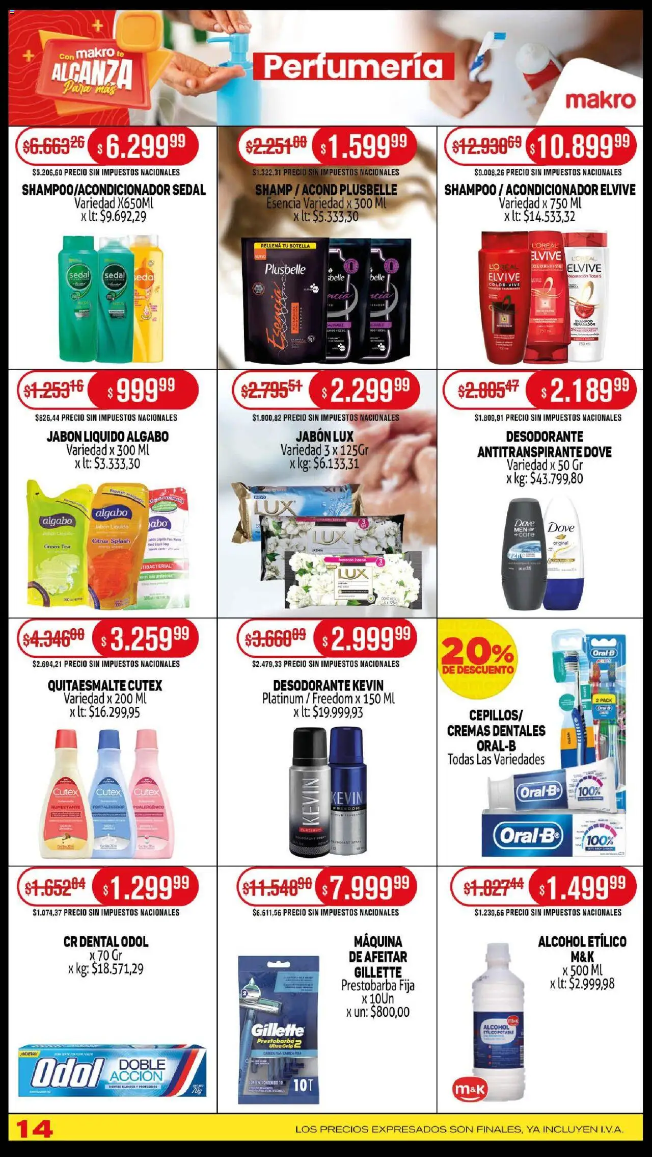 Makro ofertas │ válido desde el 16.10.2025 | Página: 14 | Productos: Botella, Shampoo, Jabón, Desodorante