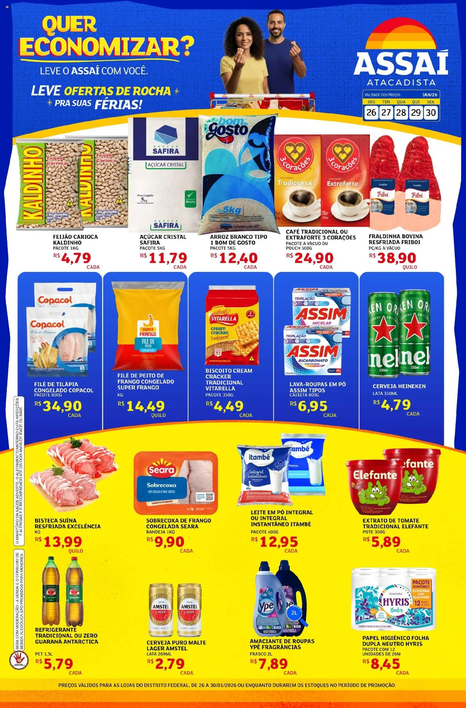 Assaí Atacadista Folheto - válido de 26.01.2026 | Página: 1 | Produtos: Feijão, Amaciante de roupas, Cerveja, Papel higiênico