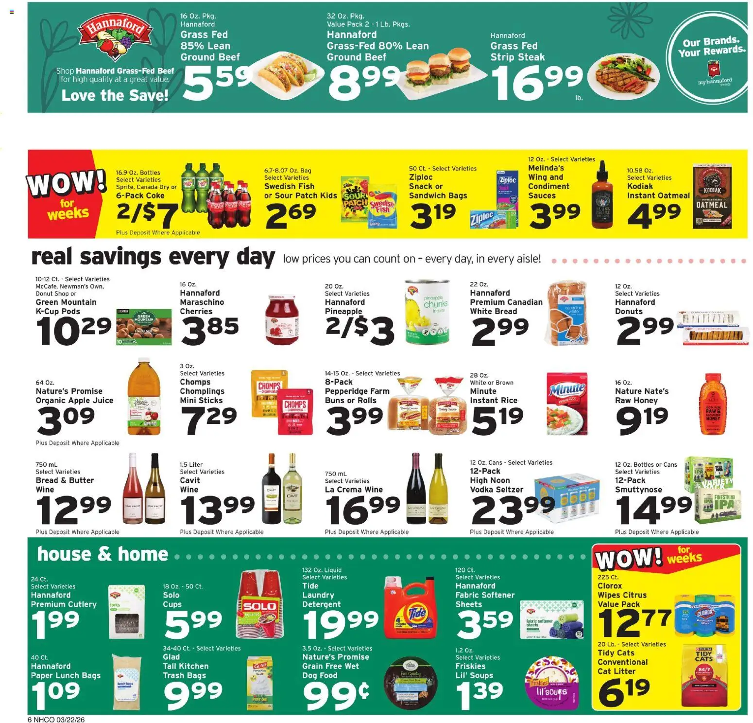 Hannaford Weekly Ad - valid from 22.03.2026 | Page: 6 | Products: Dog Food, Wine, Detergent, Bag