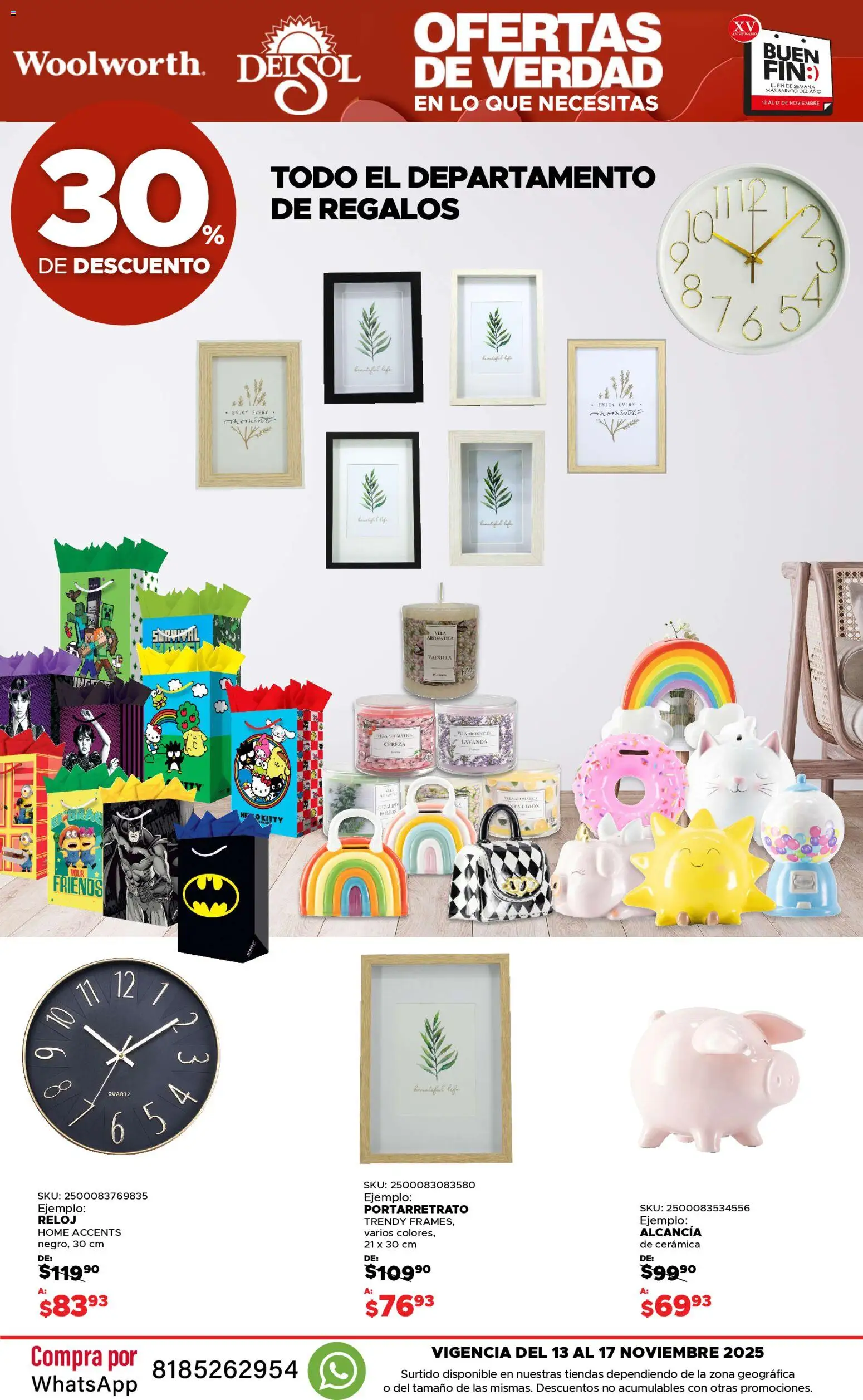 Nuevas ofertas de Del Sol y Woolworth válidas en toda la República Mexicana desde el 13.11.2025. ¡Encuentra las mejores ofertas en Del Sol y Woolworth Buen fin! | Página: 56 | Productos: Portarretrato, Reloj