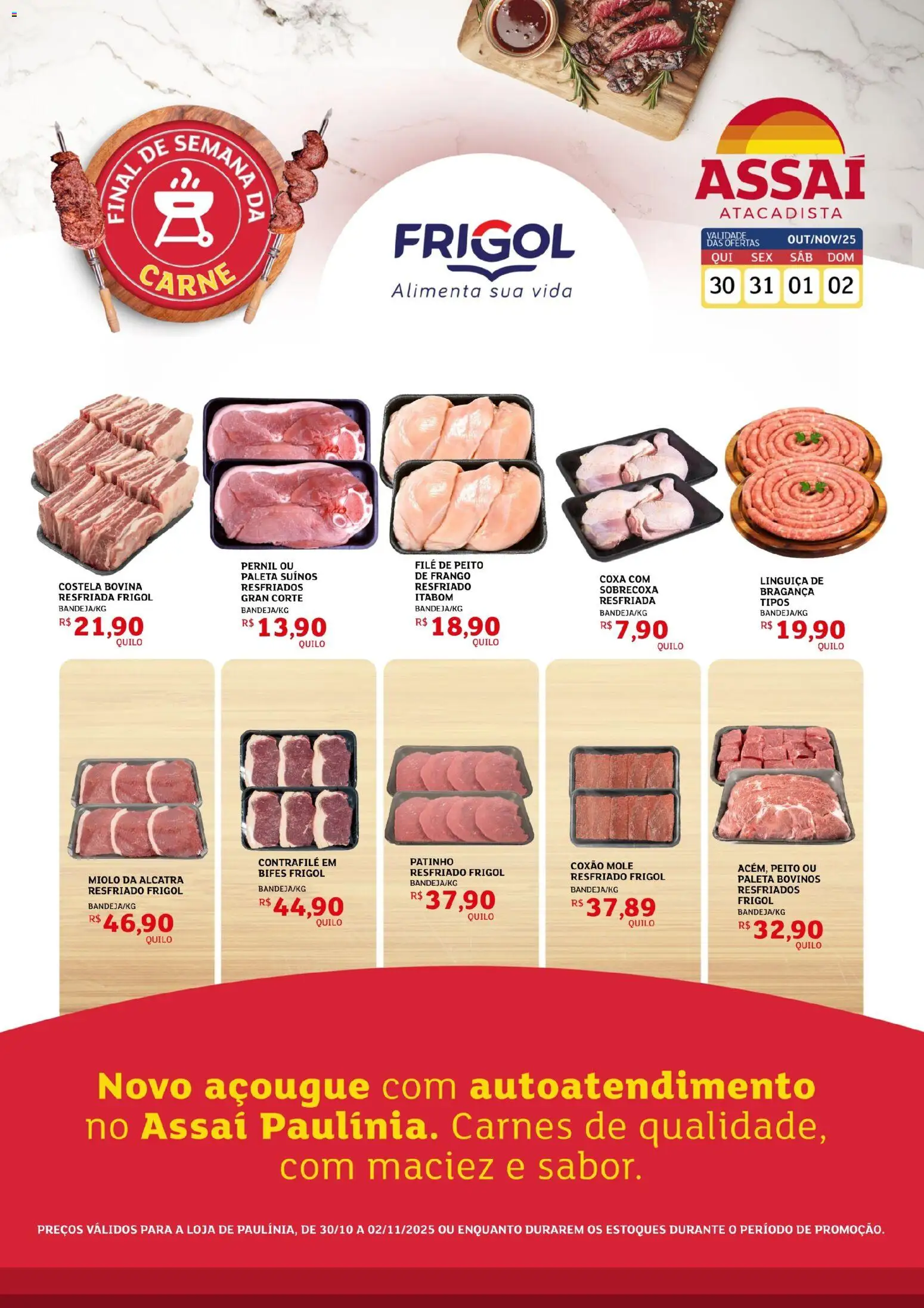 Assaí Atacadista Folheto - válido de 30.10.2025 | Página: 1 | Produtos: Linguiça, Pernil, Carne, Frango