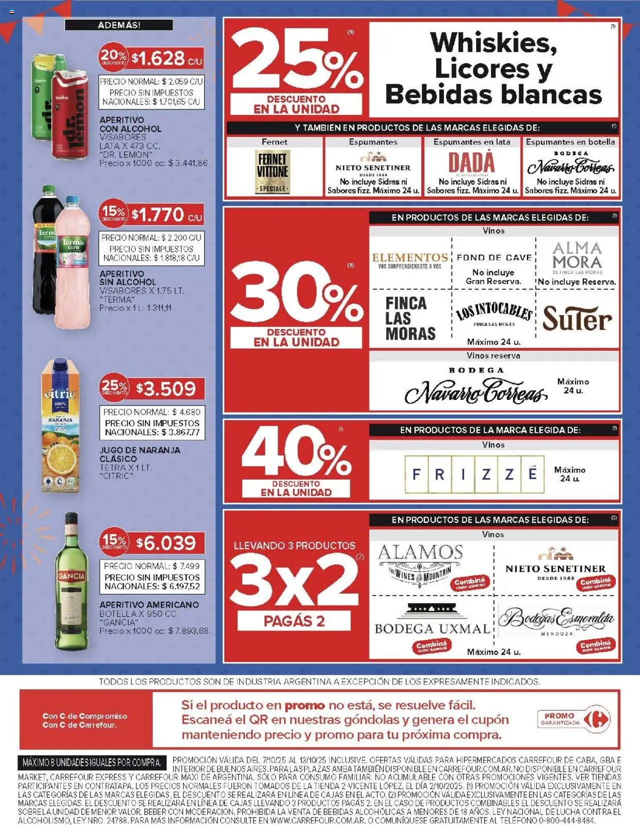 Carrefour ofertas │ válido desde el 07.10.2025 | Página: 9 | Productos: Botella, Fernet, Limón, Jugo