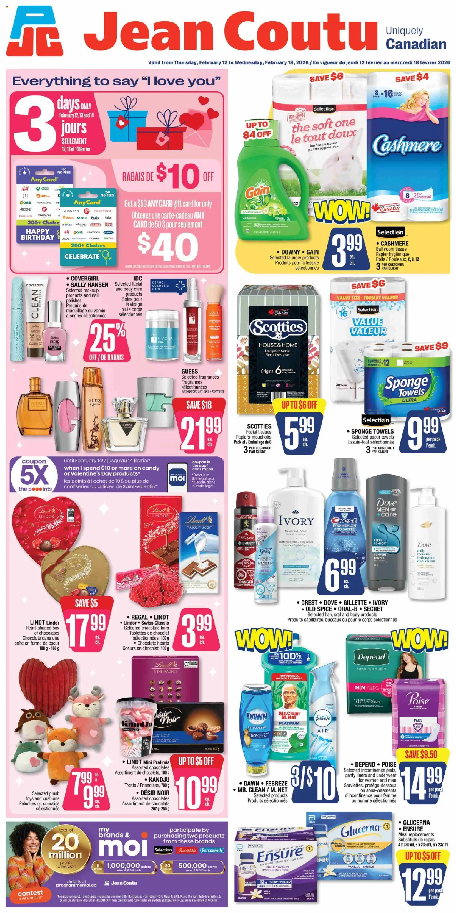 Jean Coutu flyer valid from 12.02.2026 | Page: 1 | Products: Purse, Sponge, Box, Underwear