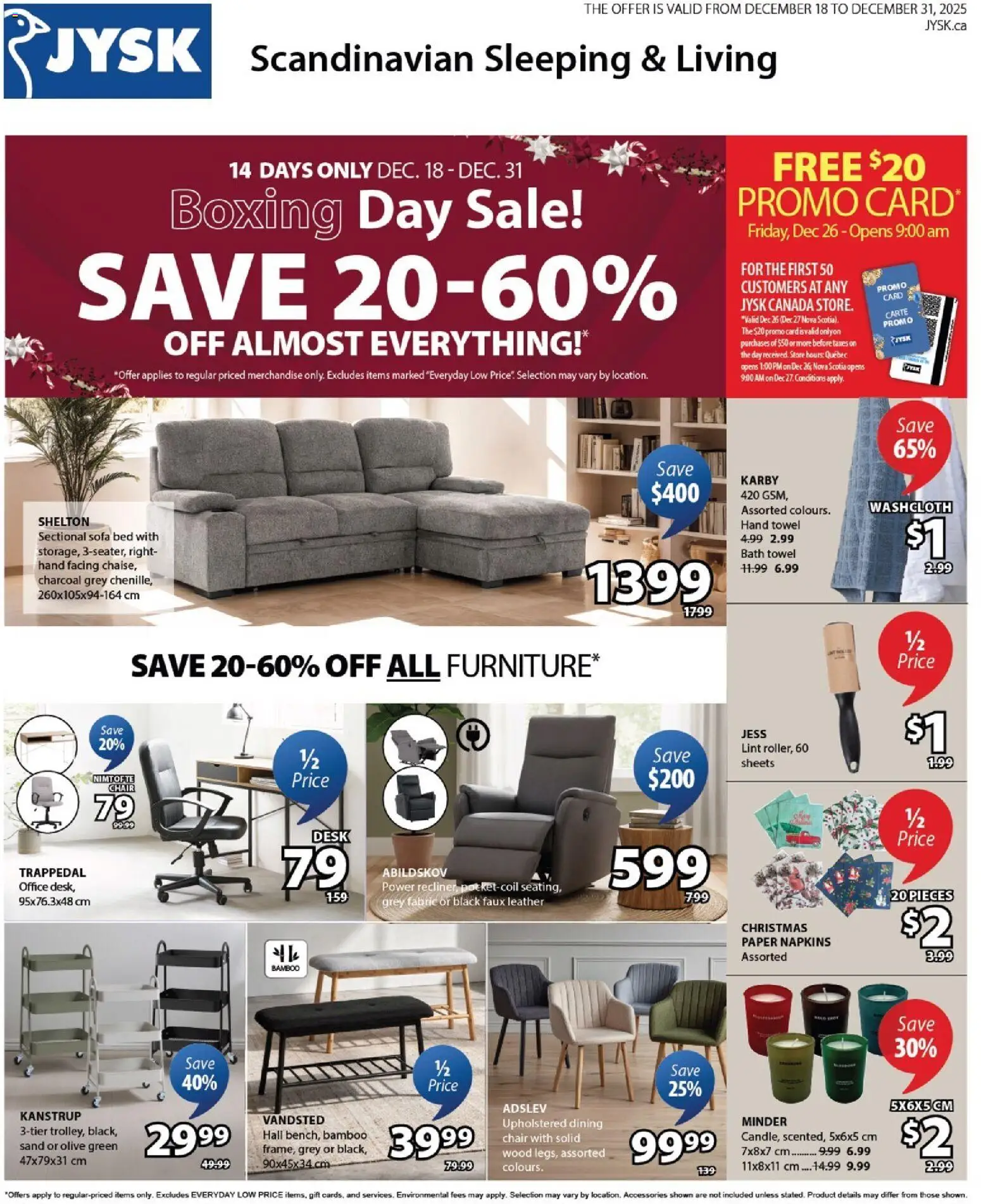 JYSK flyer valid from 18.12.2025 | Page: 1 | Products: Bed, Sofa, Chair, Bath
