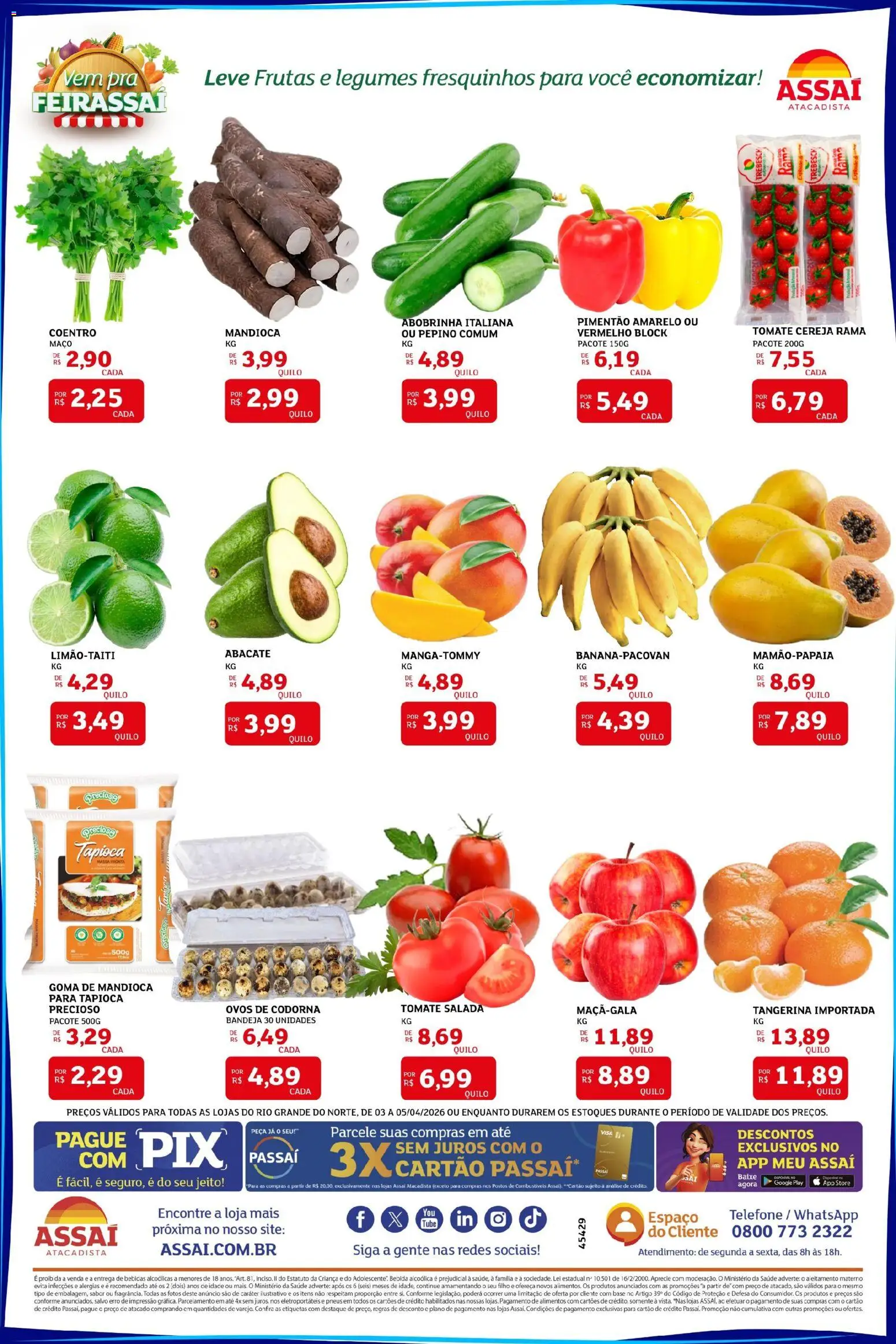 Assaí Atacadista Folheto - válido de 03.04.2026 | Página: 3 | Produtos: Cereja, Pimentão, Tapioca, Salada