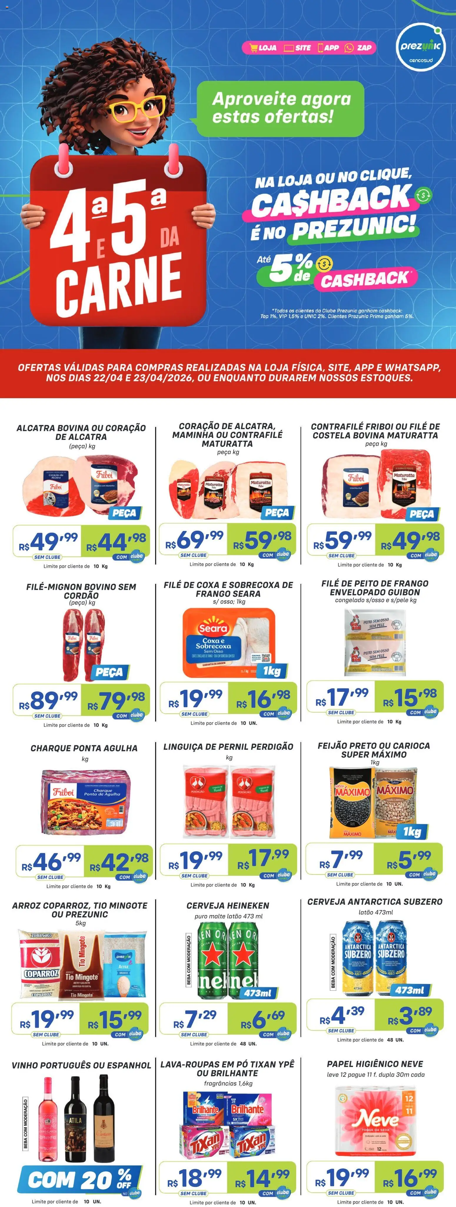 Prezunic Folheto - válido de 22.04.2026 | Página: 1 | Produtos: Arroz tio mingote, Pernil, Vinho, Papel higiênico