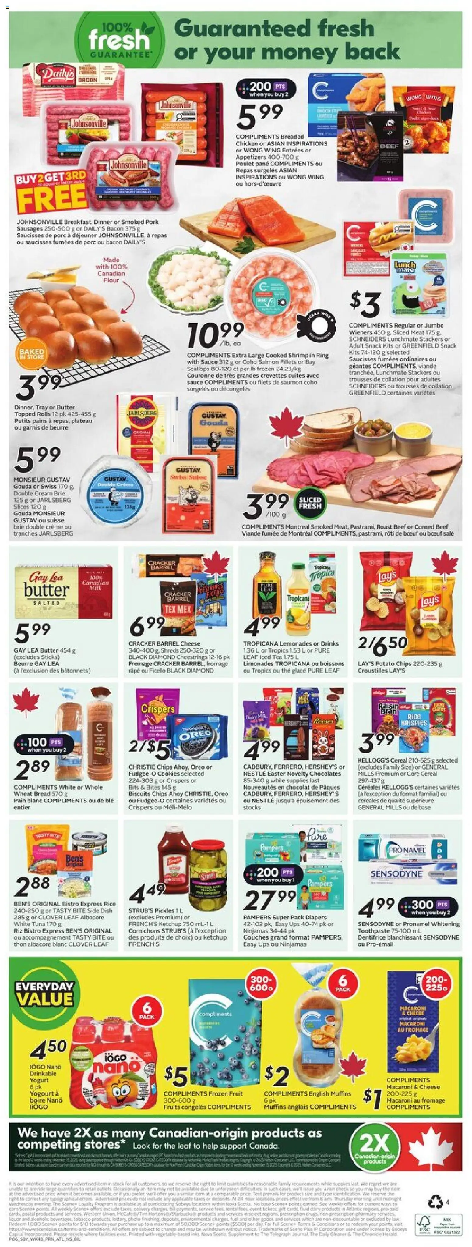 Sobeys flyer valid from 19.02.2026 | Page: 4 | Products: Tea, Beef, Chips, Bread