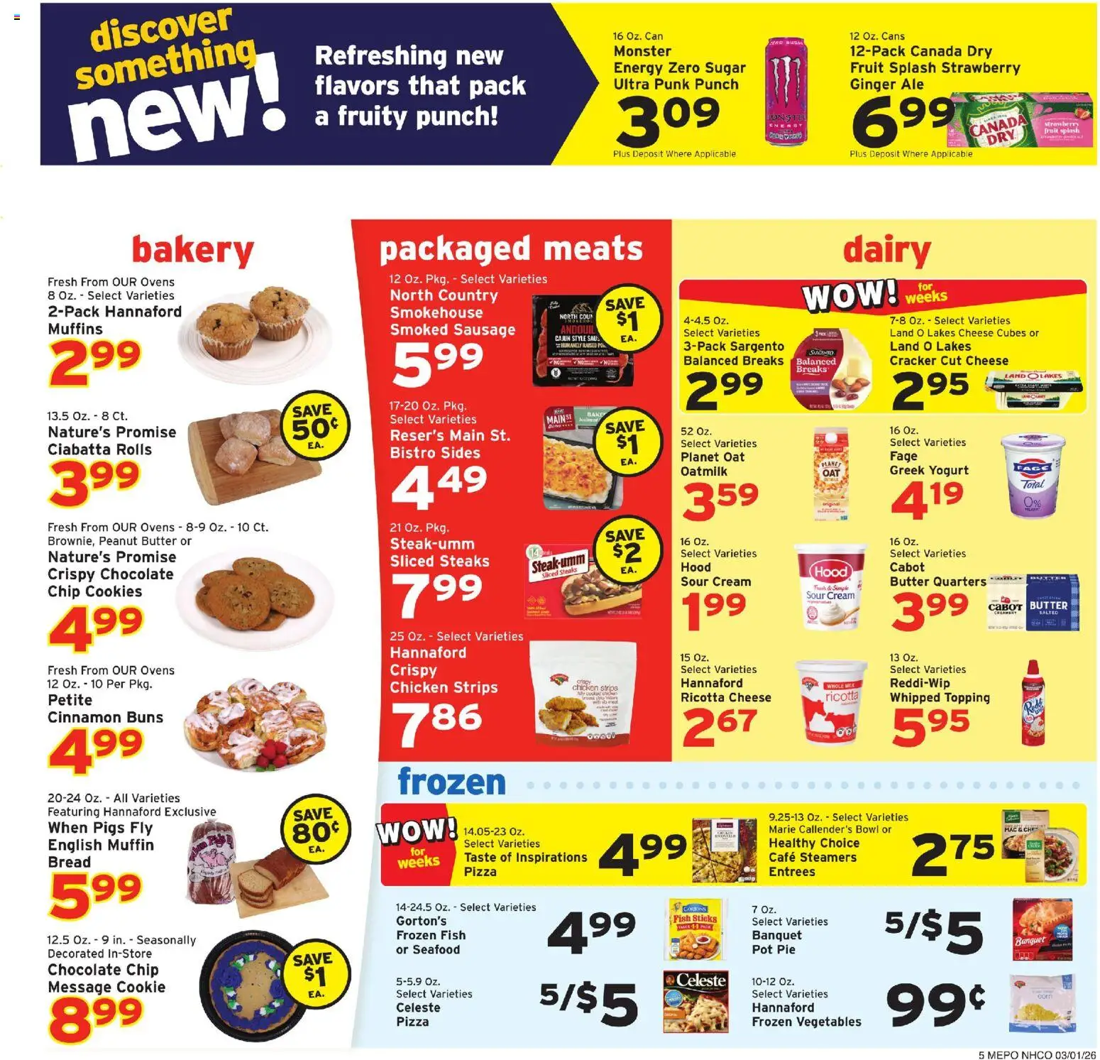 Hannaford Weekly Ad - valid from 01.03.2026 | Page: 8 | Products: Yogurt, Bread, Fish, Sugar