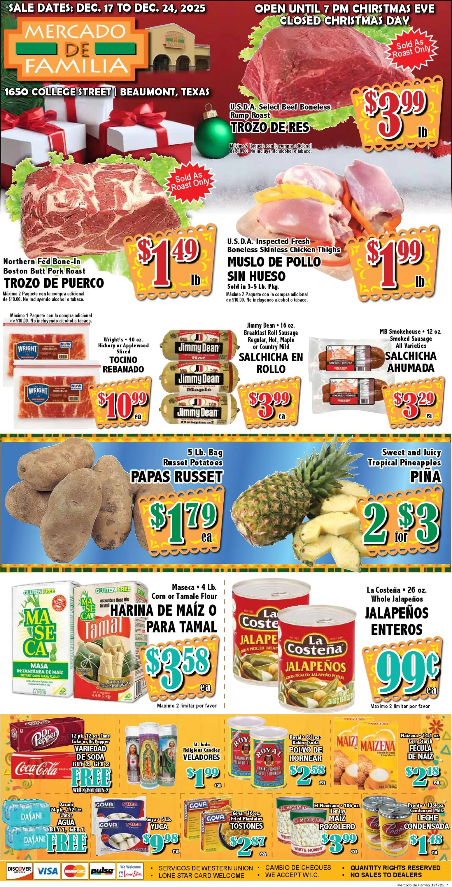 Market Basket Mercado - valid from 17.12.2025 | Page: 1 | Products: Pork, Beef, Water, Bag