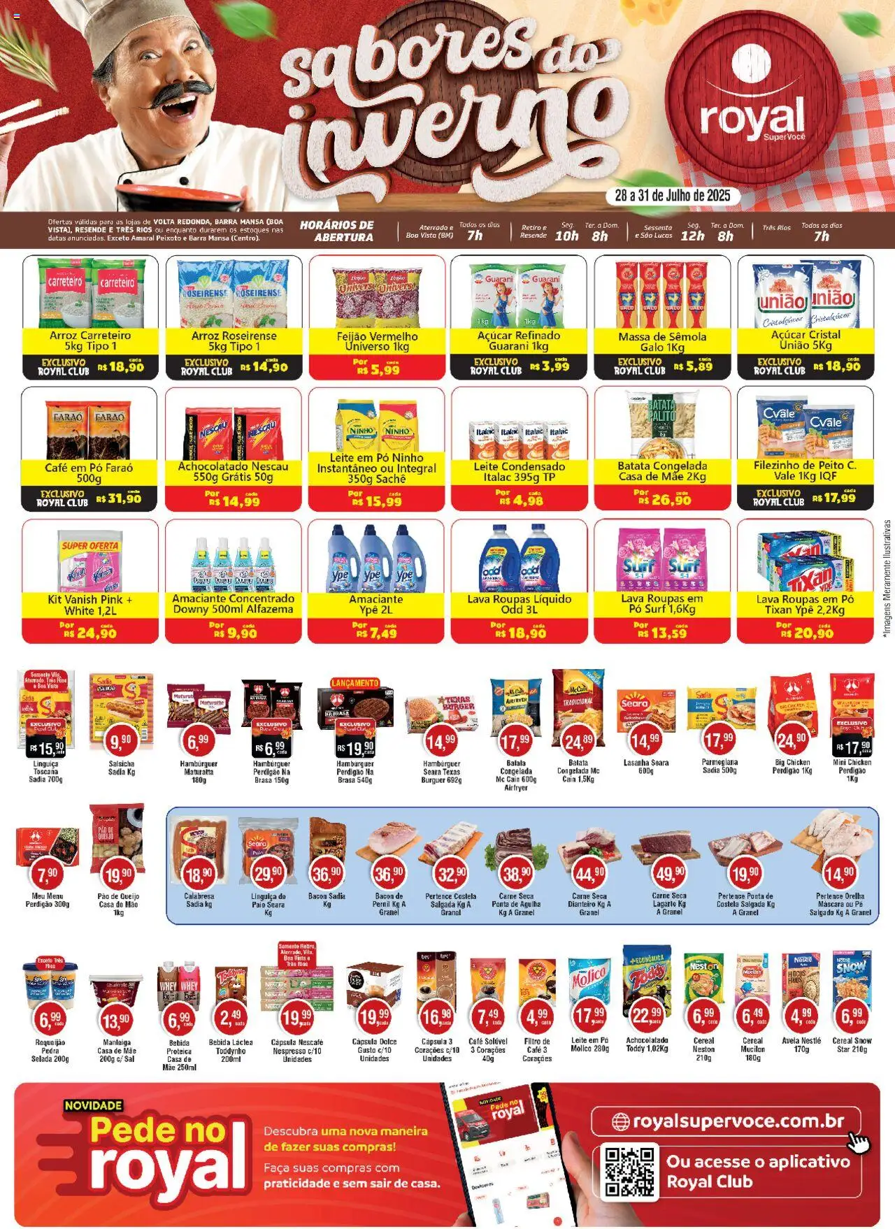 Royal Supermercados Folheto - válido de 28.07.2025 | Página: 1 | Produtos: Queijo, Massa, Açúcar, Avelã
