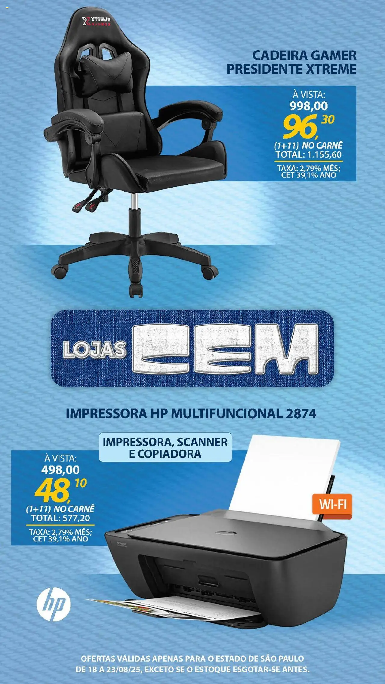 Lojas Cem Folheto - válido de 18.08.2025 | Página: 7 | Produtos: Multifuncional, Cadeira gamer, Carne, Impressora