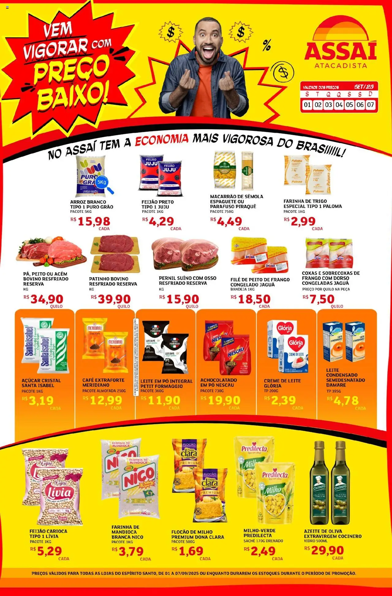 Assaí Atacadista Folheto - válido de 01.09.2025 | Página: 1 | Produtos: Farinha de trigo, Farinha de mandioca, Almofada, Azeite