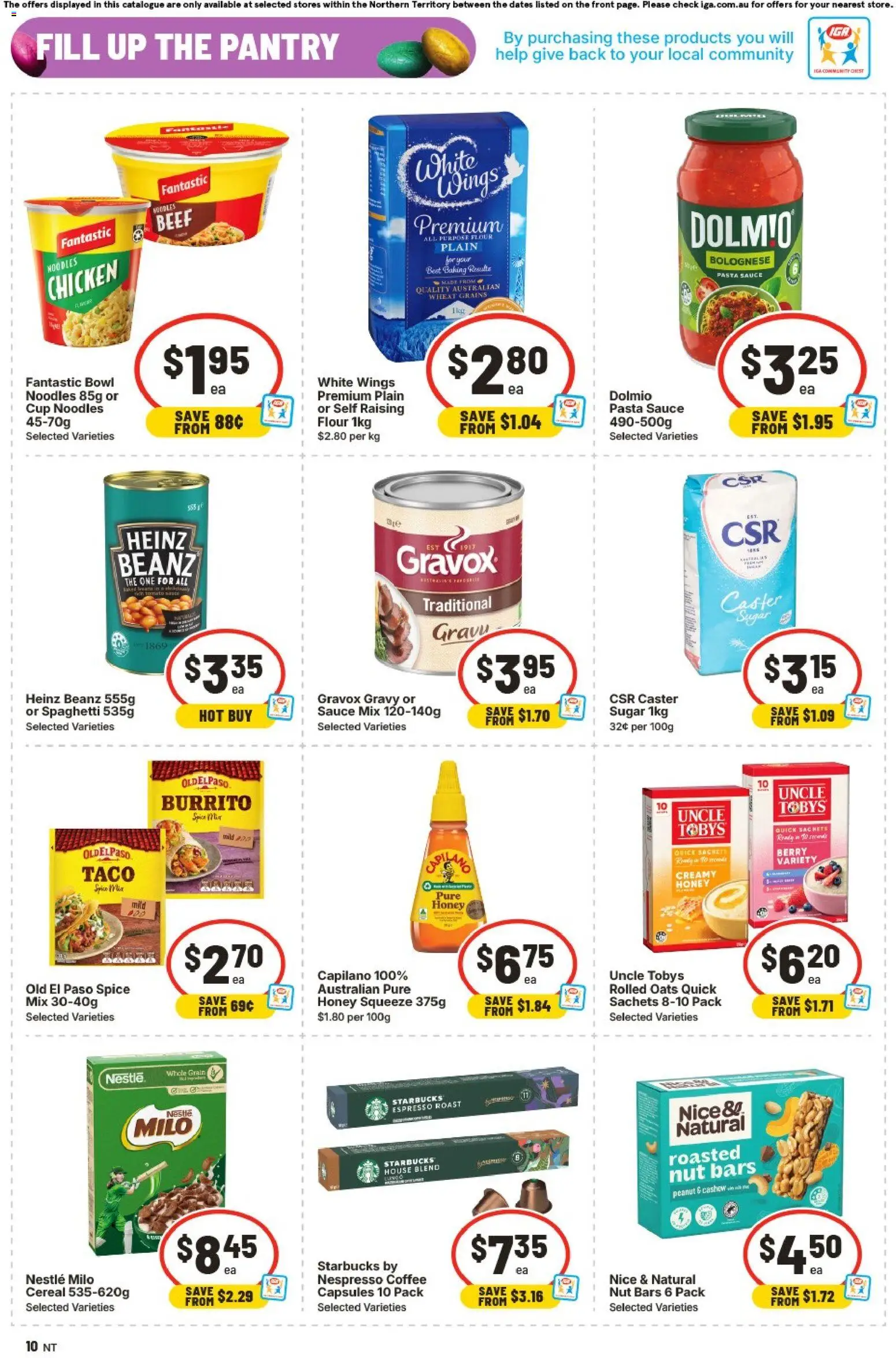 IGA catalogue - valid from 01.04.2026 | Page: 10 | Products: Flour, Chicken, Noodles, Sugar