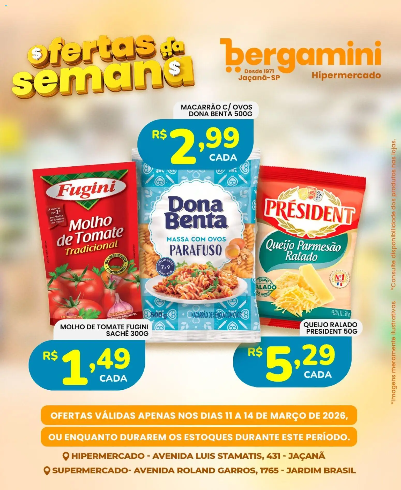 Supermercado Bergamini Folheto - válido de 11.03.2026 | Página: 15 | Produtos: Parmesão, Tomates, Macarrão, Queijo parmesão