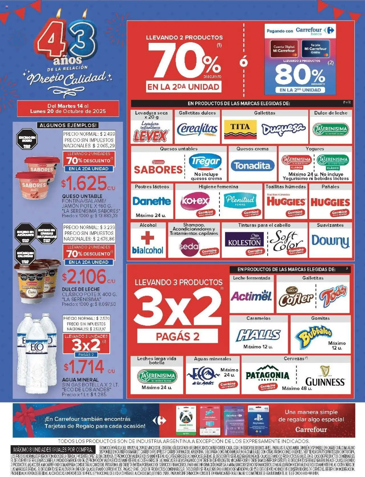 Carrefour ofertas │ válido desde el 14.10.2025 | Página: 11 | Productos: Botella, Banco, Queso, Pañales