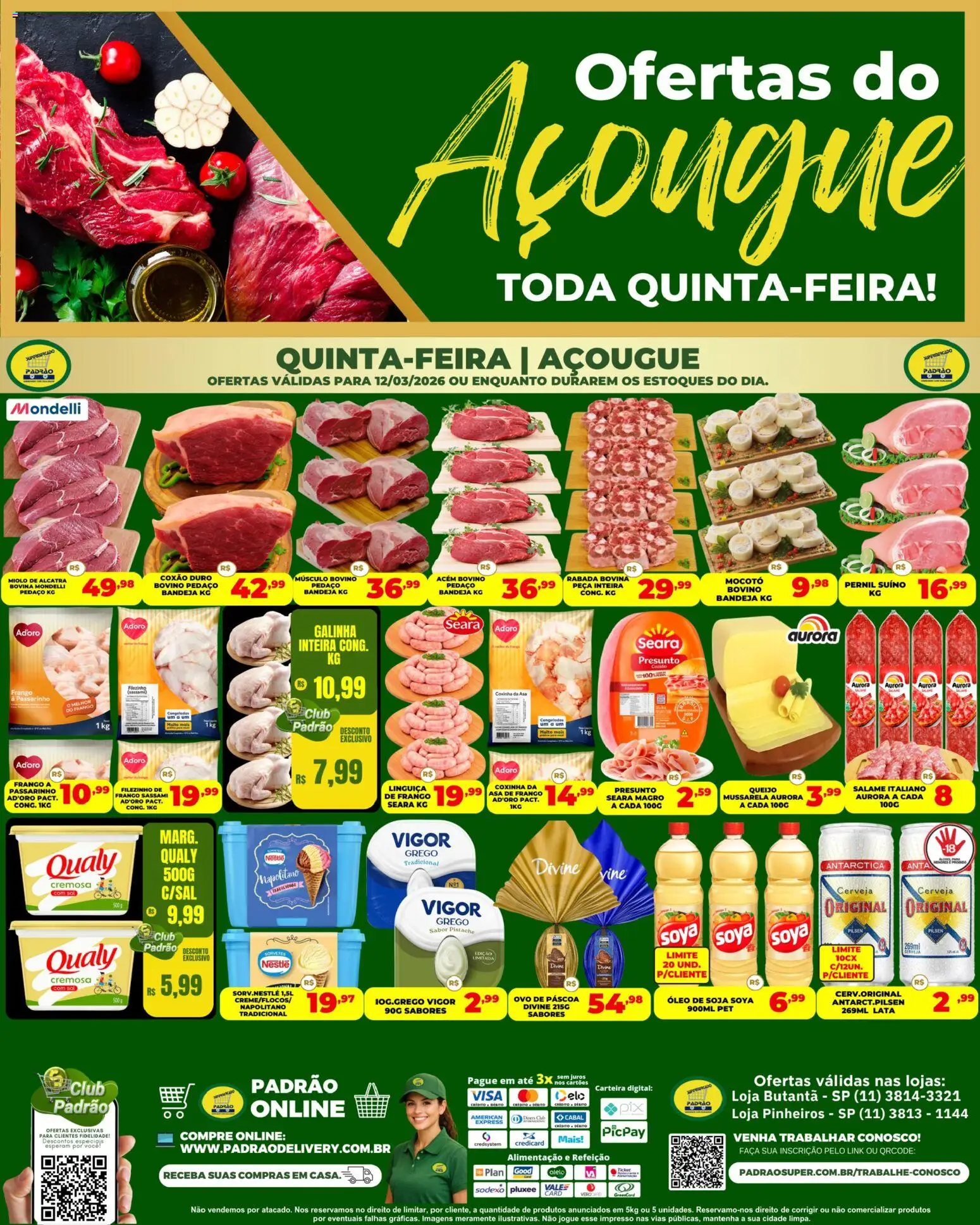 Supermercado Padrão Folheto - válido de 12.03.2026 | Página: 1 | Produtos: Linguiça, Faca, Cerveja, Bandeja