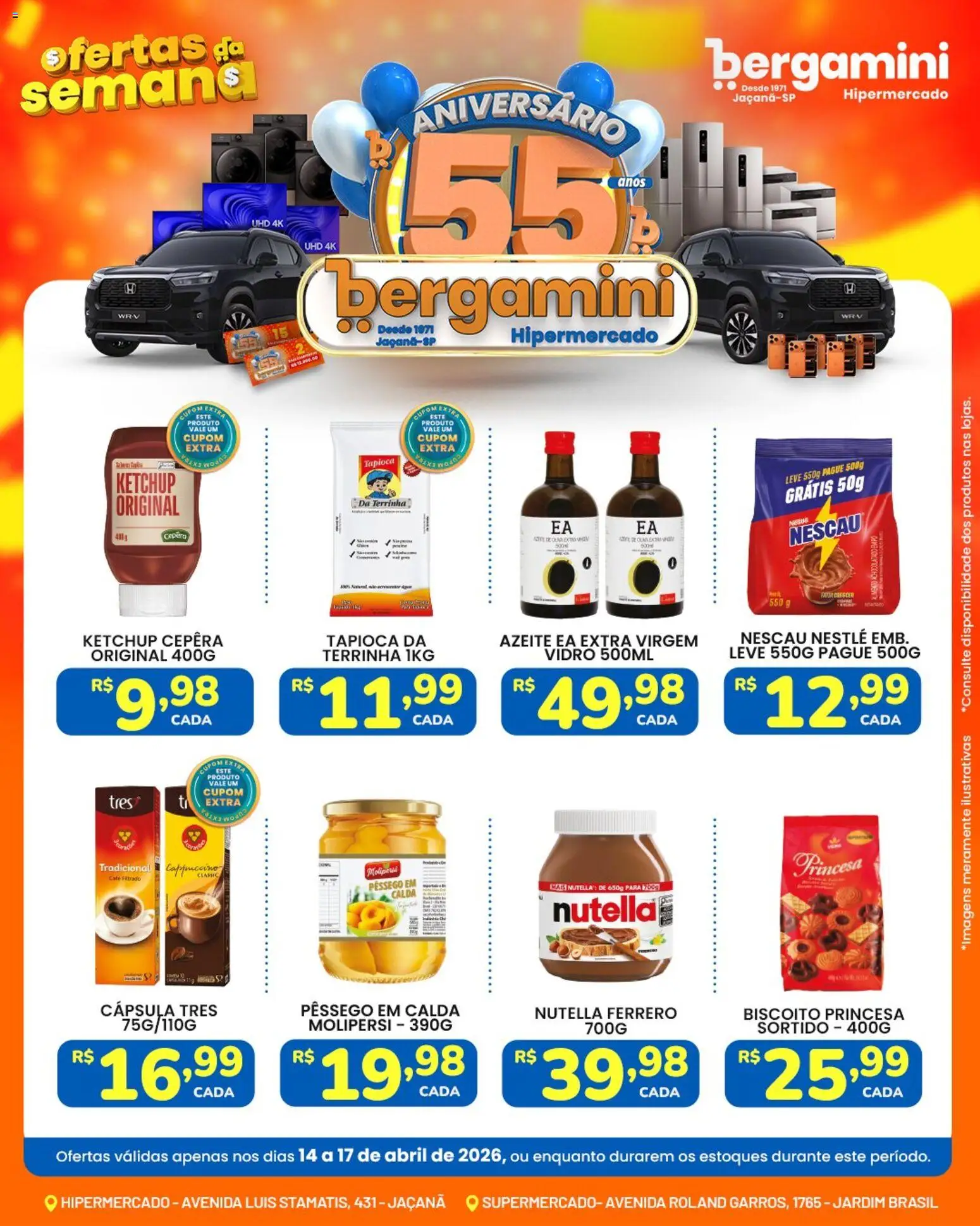 Supermercado Bergamini Folheto - válido de 14.04.2026 | Página: 5 | Produtos: Pêssego, Biscoito, Tapioca, Ketchup