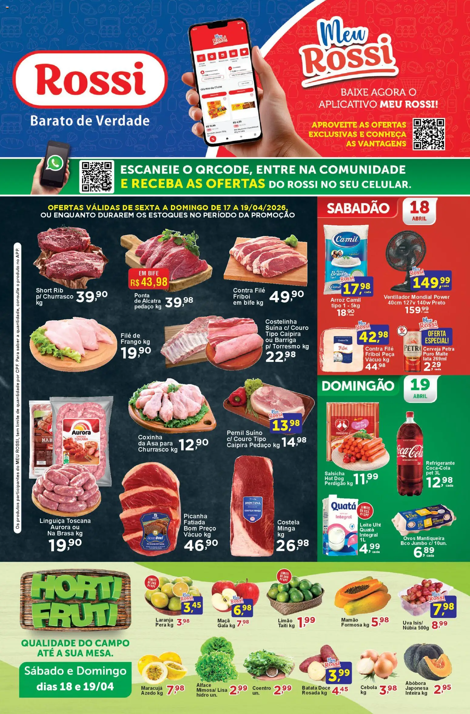 Rossi Supermercados Folheto - válido de 17.04.2026 | Página: 1 | Produtos: Picanha, Pernil, Ovos, Refrigerante