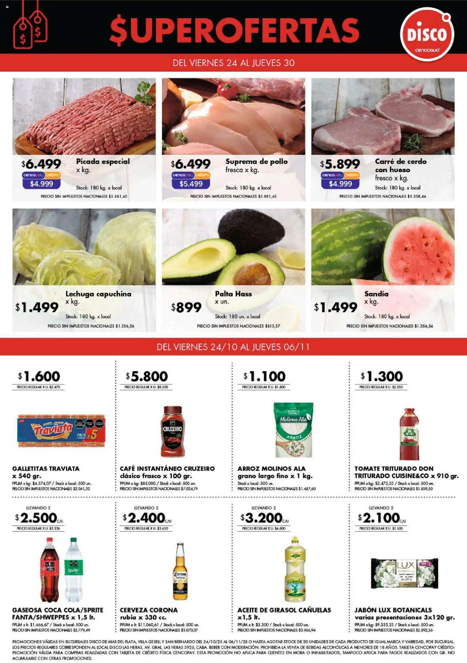Disco - Especial Super Ofertas Costa Atlántica  │ válido desde el 24.10.2025 | Página: 1 | Productos: Pollo, Palta, Cerveza, Arroz