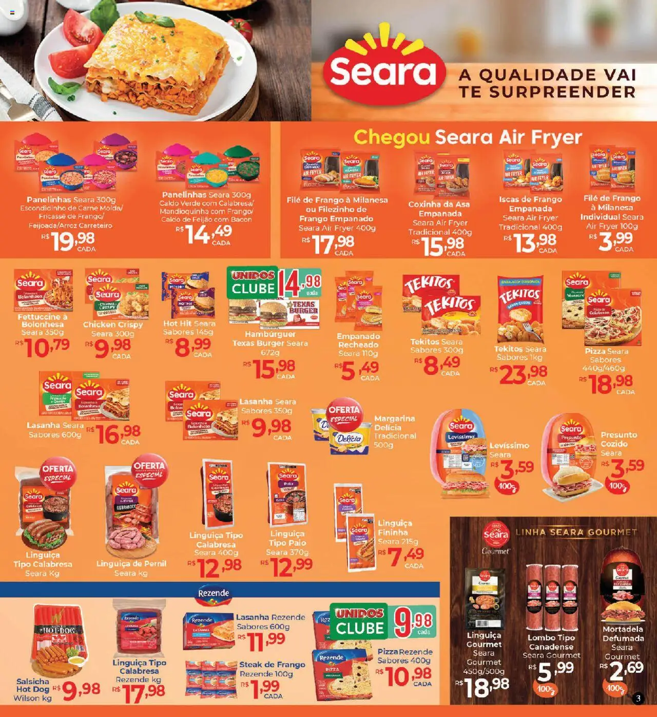 Supermercados Unidos Folheto - válido de 18.08.2025 | Página: 3 | Produtos: Filé de frango, Presunto, Hambúrguer, Frango
