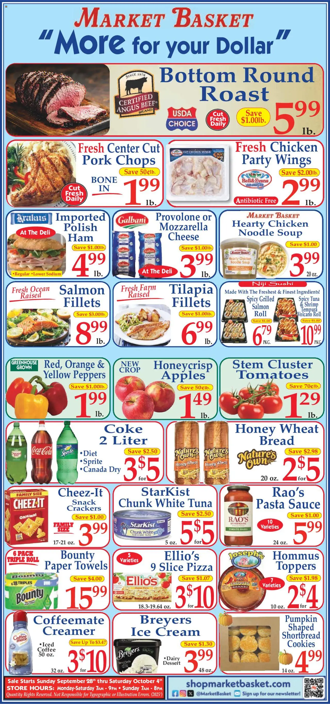 Market Basket Ad - valid from 28.09.2025 | Page: 1 | Products: Bread, Pizza, Cream, Ice cream