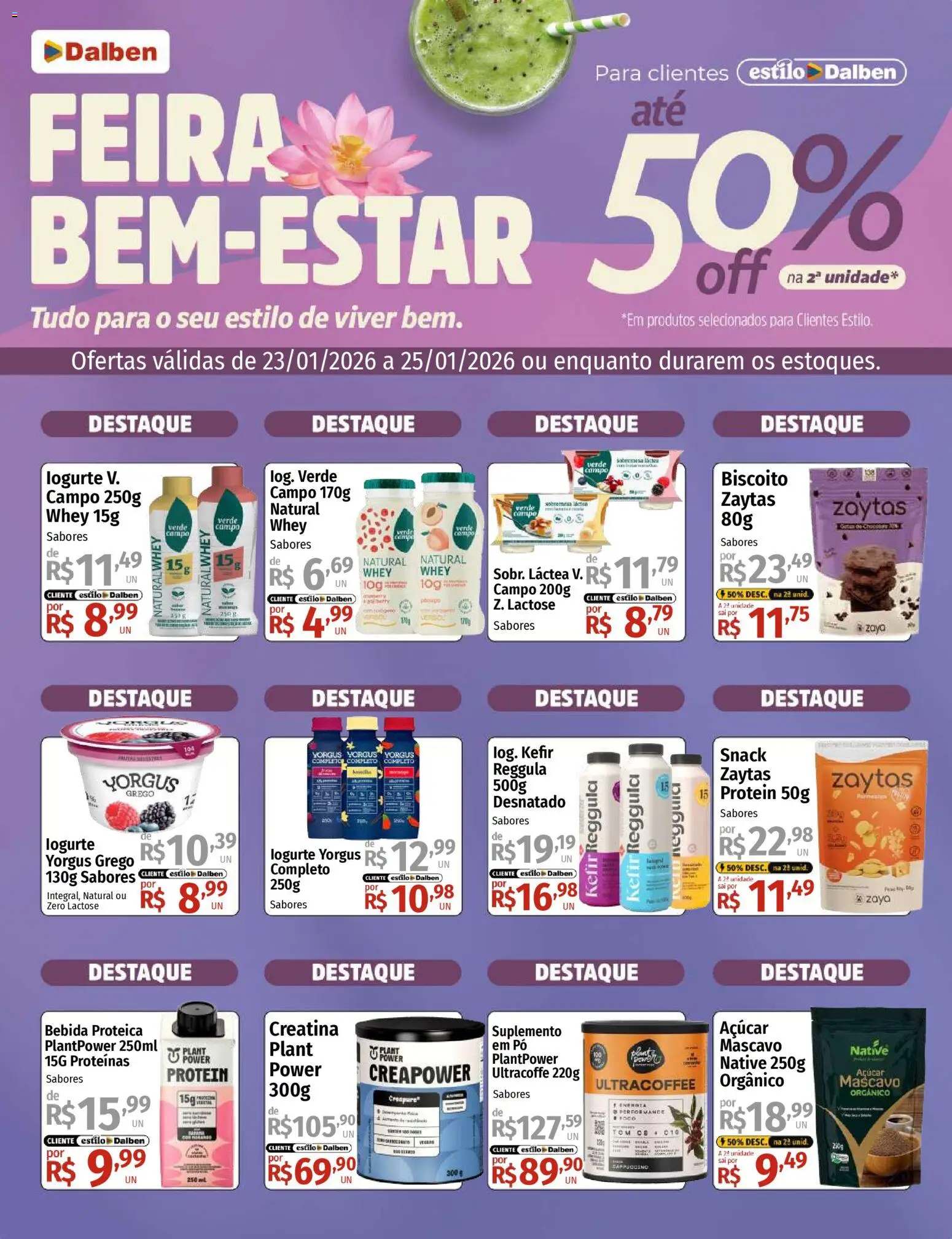 Supermercado Dalben Folheto - válido de 23.01.2026 | Página: 1 | Produtos: Creatina, Biscoito, Bebida, Açúcar