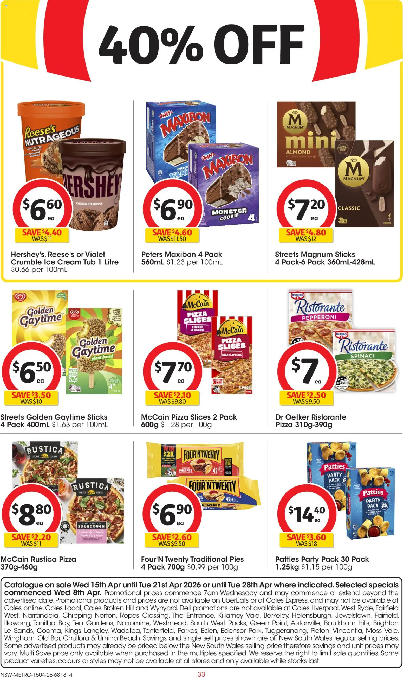 Coles catalogue - valid from 15.04.2026 | Page: 33 | Products: Bacon, Cheese, Pizza, Tea
