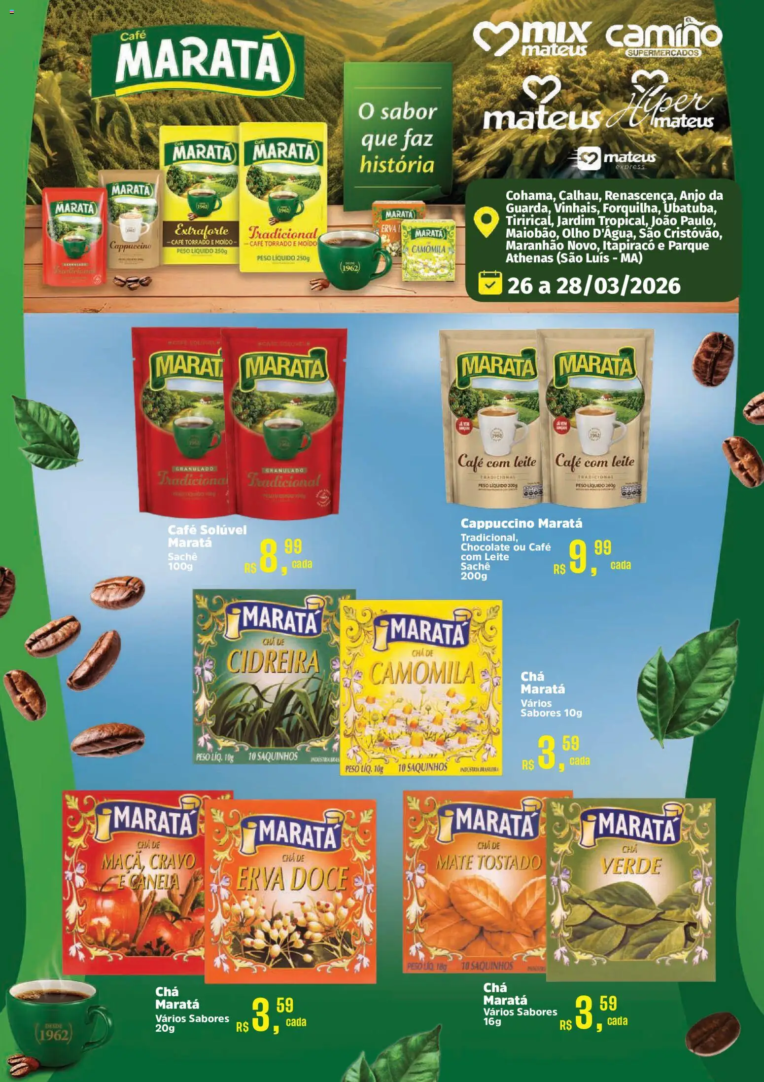 Mateus Folheto - válido de 26.03.2026 | Página: 2 | Produtos: Leite, Chá, Granulado, Café solúvel