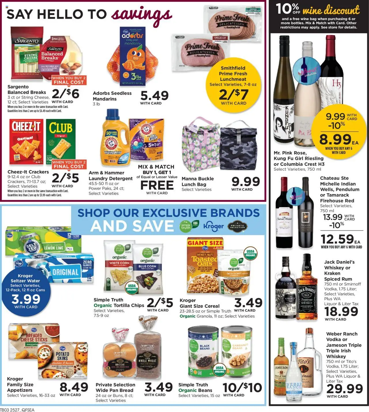 QFC Weekly Ad - WA - valid from 06.08.2025 | Page: 5 | Products: Cheese, Ham, Vodka, Bag