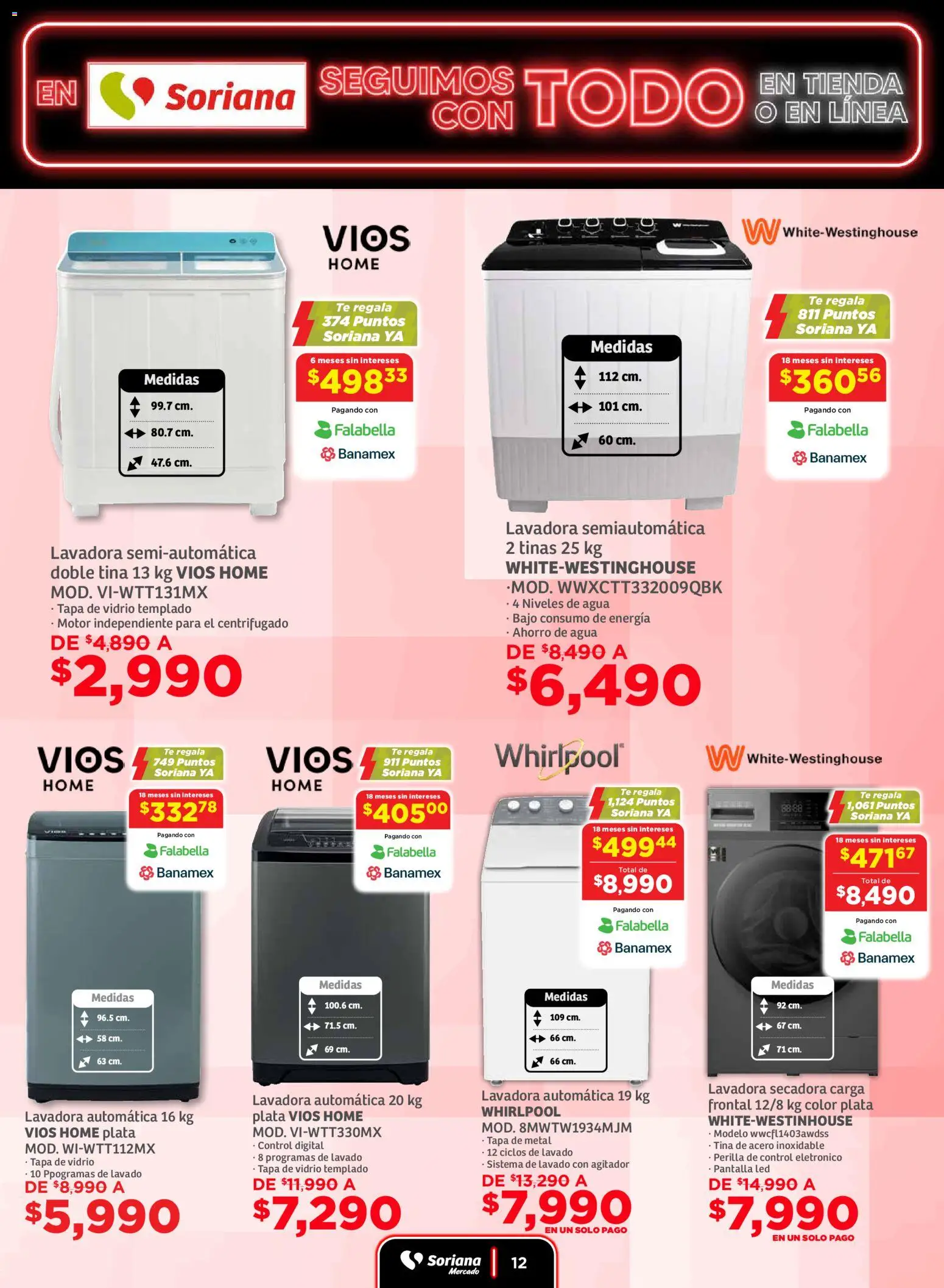 Nuevas ofertas de Soriana válidas en toda la República Mexicana desde el 19.11.2025. ¡Encuentra las mejores ofertas en Soriana - Seguimos con todo Mercado Nacional! | Página: 12 | Productos: Secadora, Agua, Lavadora, Té