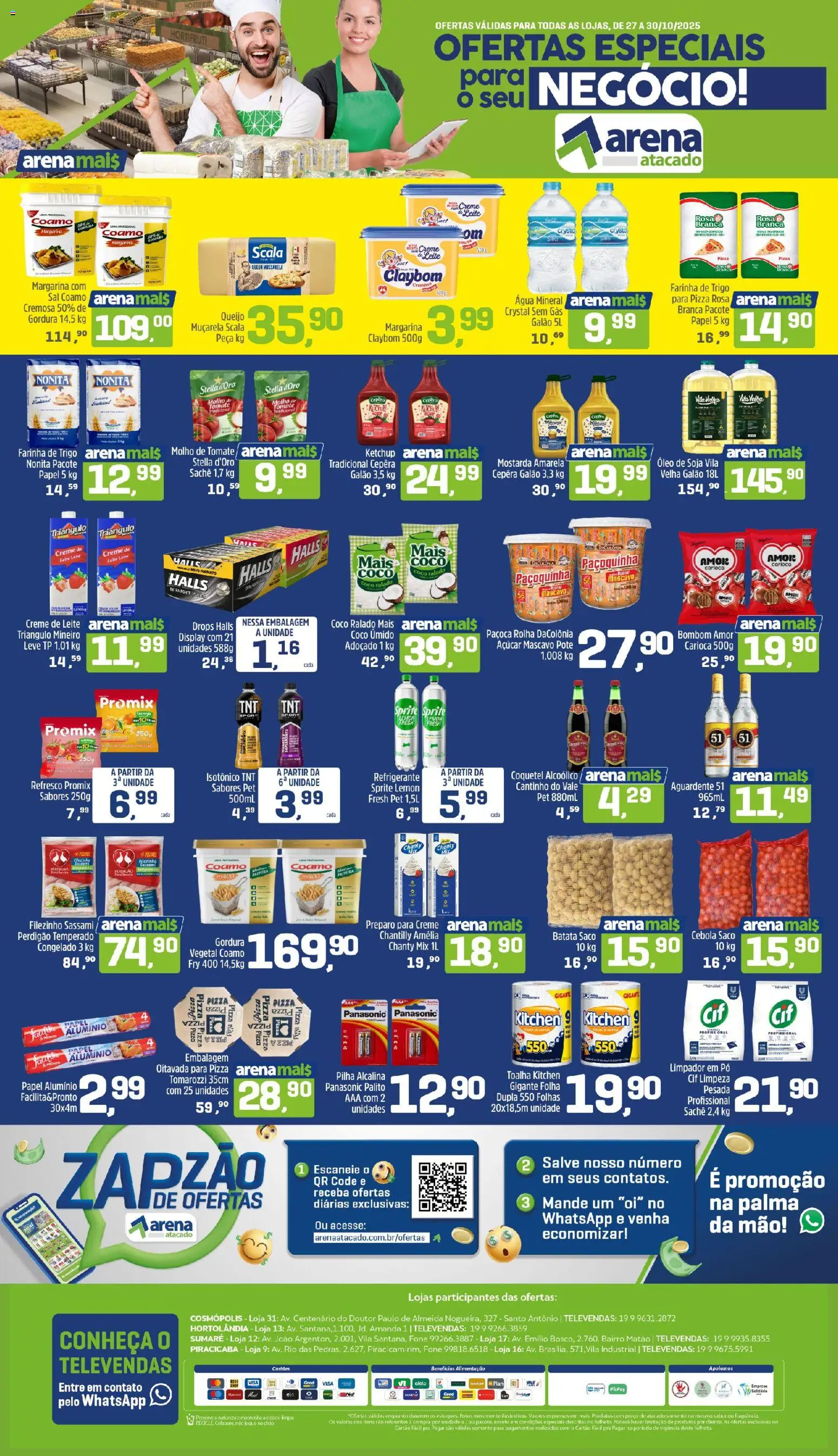 Arena Atacado Folheto - válido de 27.10.2025 | Página: 1 | Produtos: Açúcar mascavo, Batata, Creme de leite, Margarina